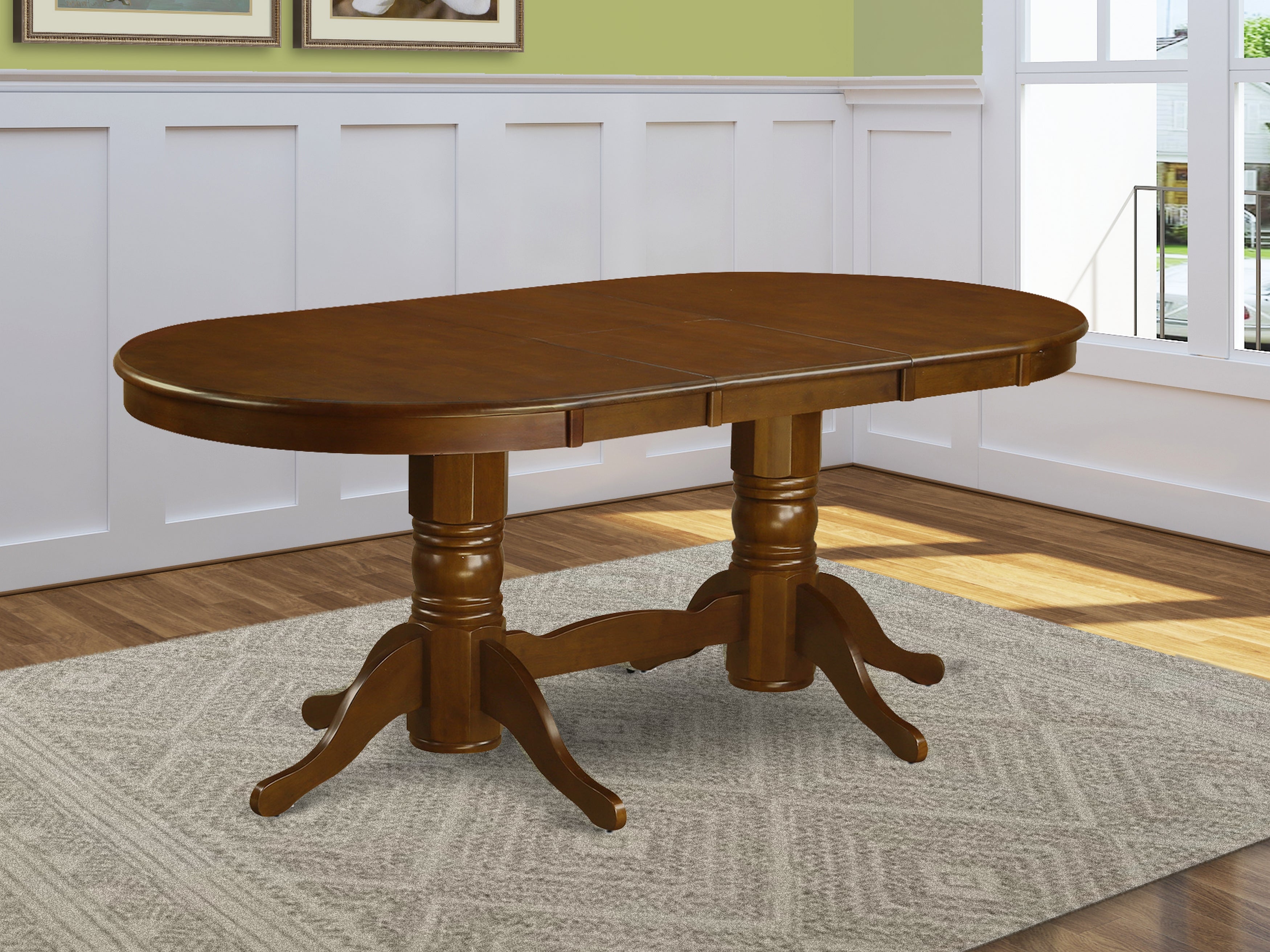 VAT-ESP-TP Oval Double Pedestal Dining Table with a 17inch Butterfly Leaf in Espresso