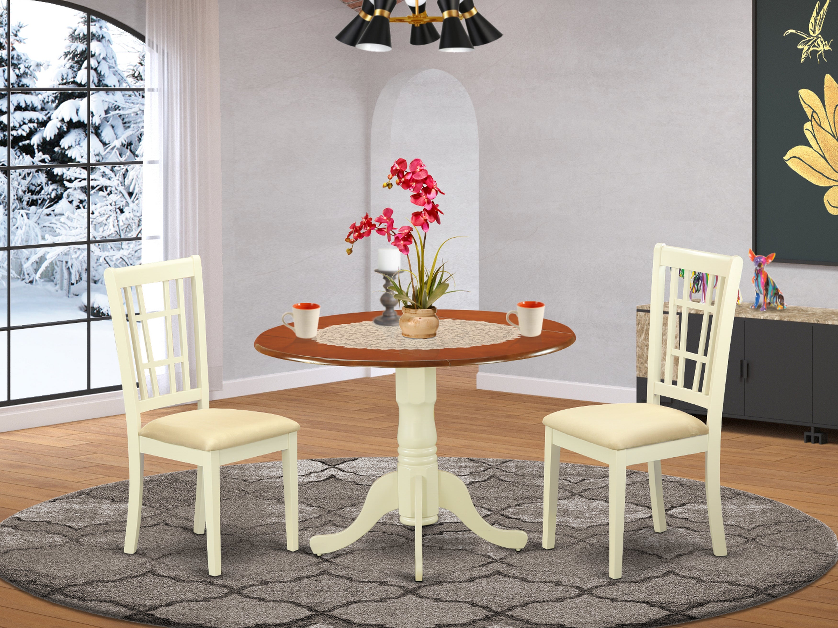 DLNI3-BMK-C 3 PC dinette Table set for 2- Small Kitchen Table and 2 Dining Chairs