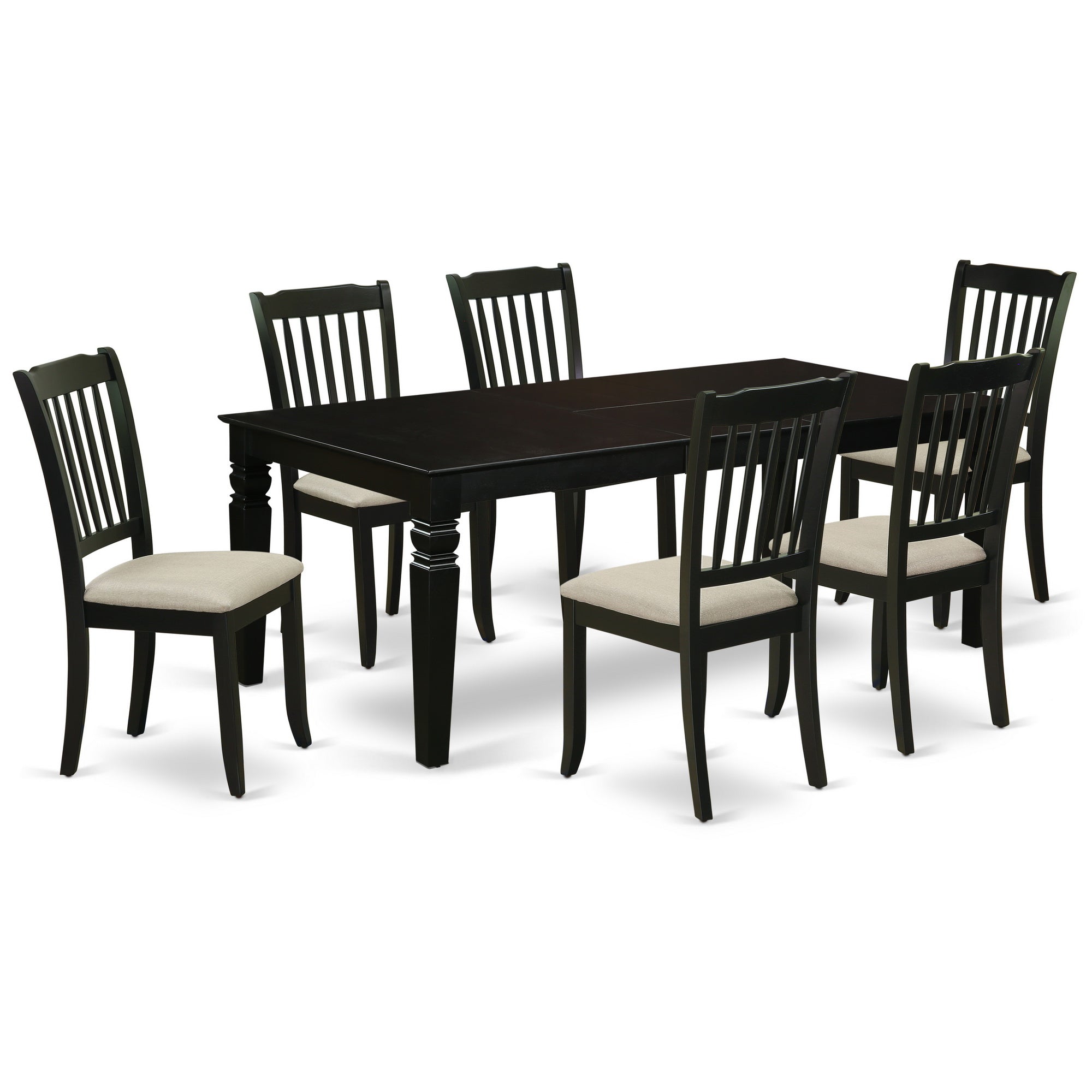 LGDA7-BLK-C 7Pc Dinette Set Includes a Rectangular Kitchen Table with Butterfly Leaf and Six Vertical Slatted Microfiber Seat Dining Chairs, Black Finish