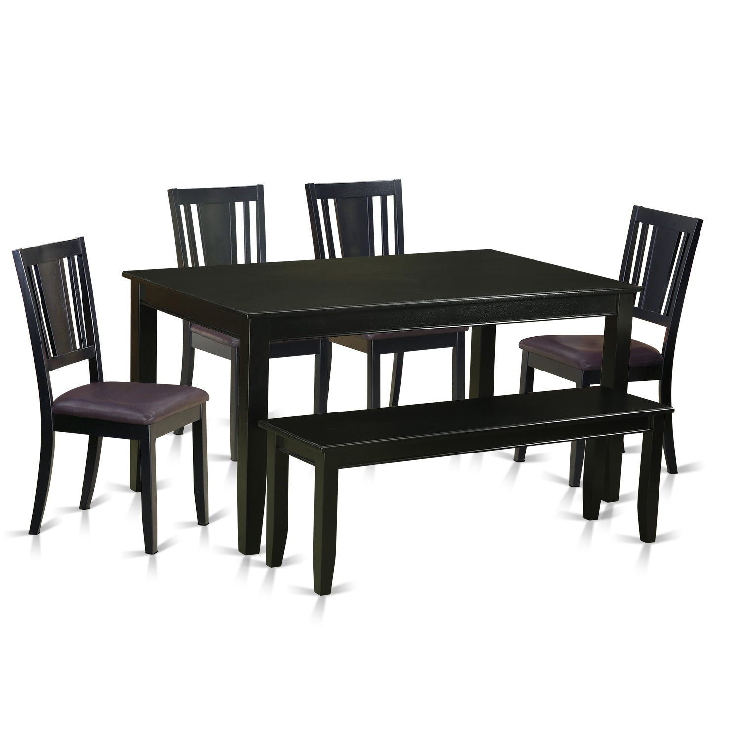 DULE6-BLK-LC 6 Pc Kitchen Table with bench-Dining Table and 4 Kitchen Chairs and Bench