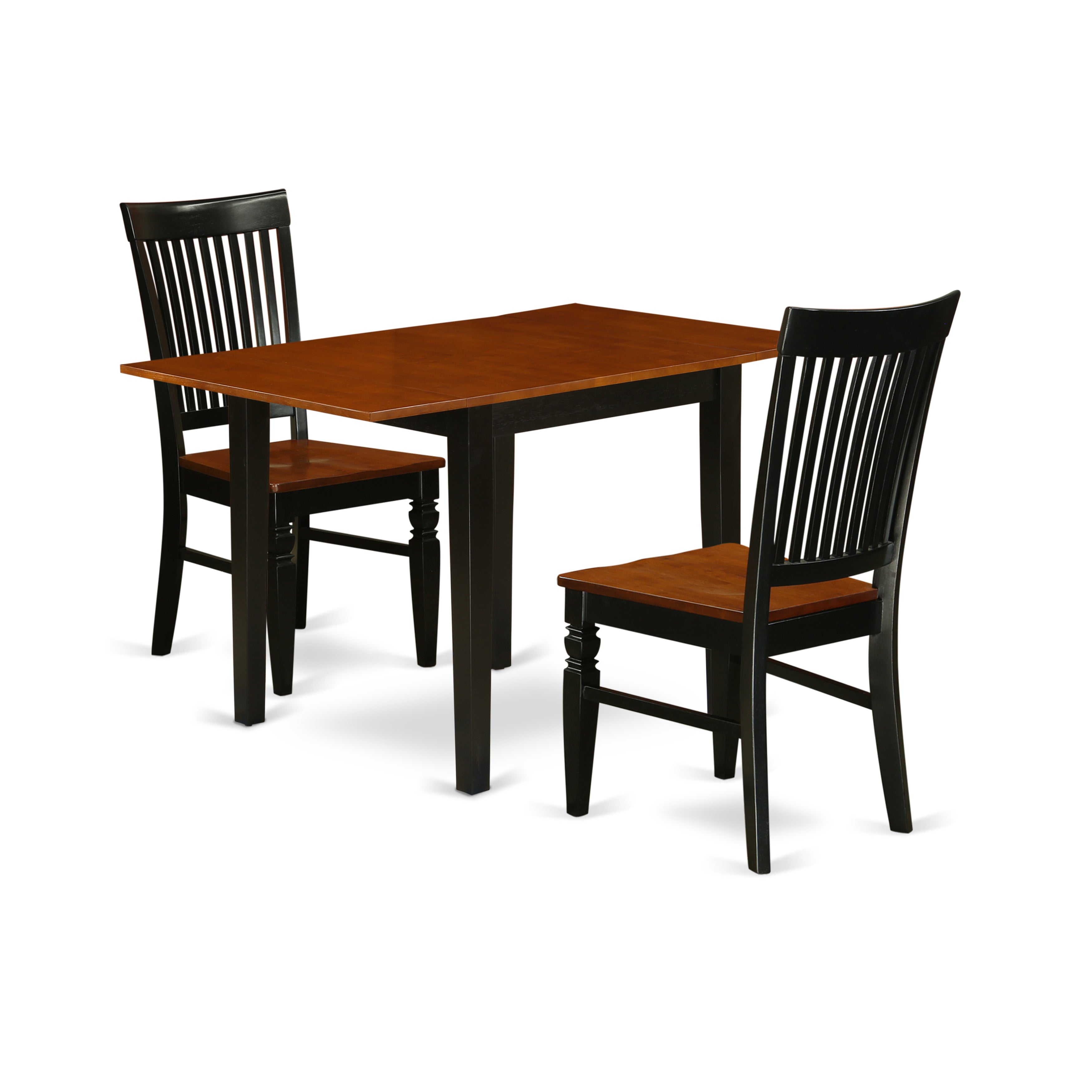 East West Furniture NDWE3-BCH-W, 3Pc Kitchen Table Set Offers a Dining Room Table and 2 Dining Chairs with Solid Wood Seat and Slat Back, Black and Cherry Finish