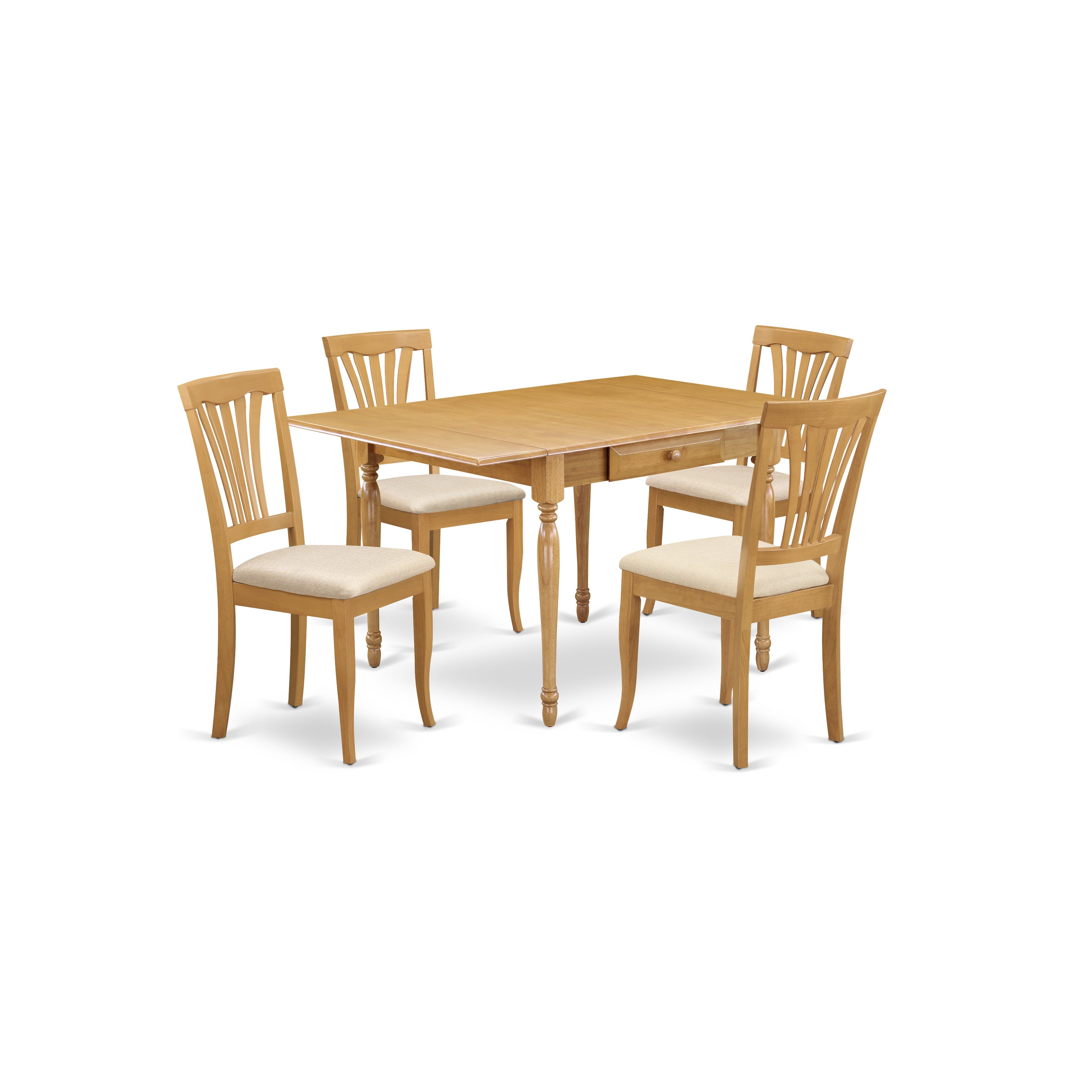 East West Furniture MZAV5-OAK-C 5Pc Wood Dining Table Set Consists of a Small Table and 4 Wood Dining Chairs with Microfiber Upholstery Seat, Drop Leaf Table with Slat Back Chairs, Oak Finish