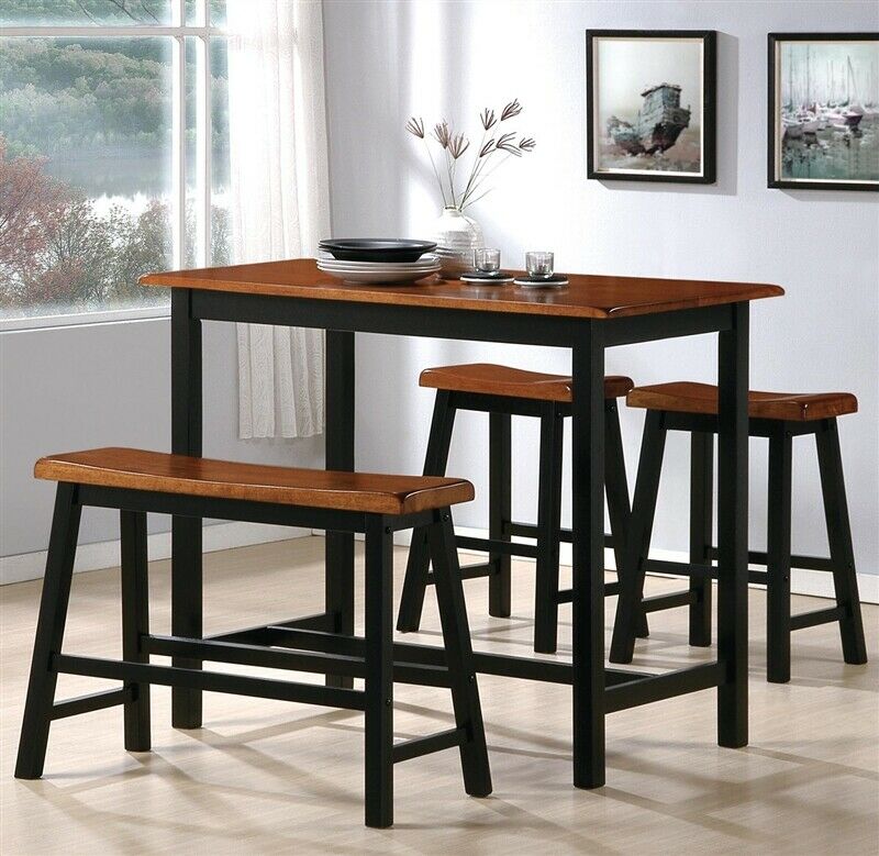 Rustic Tyler 4 Piece Counter Height Two Tone Finish Dining Table Dinette Set