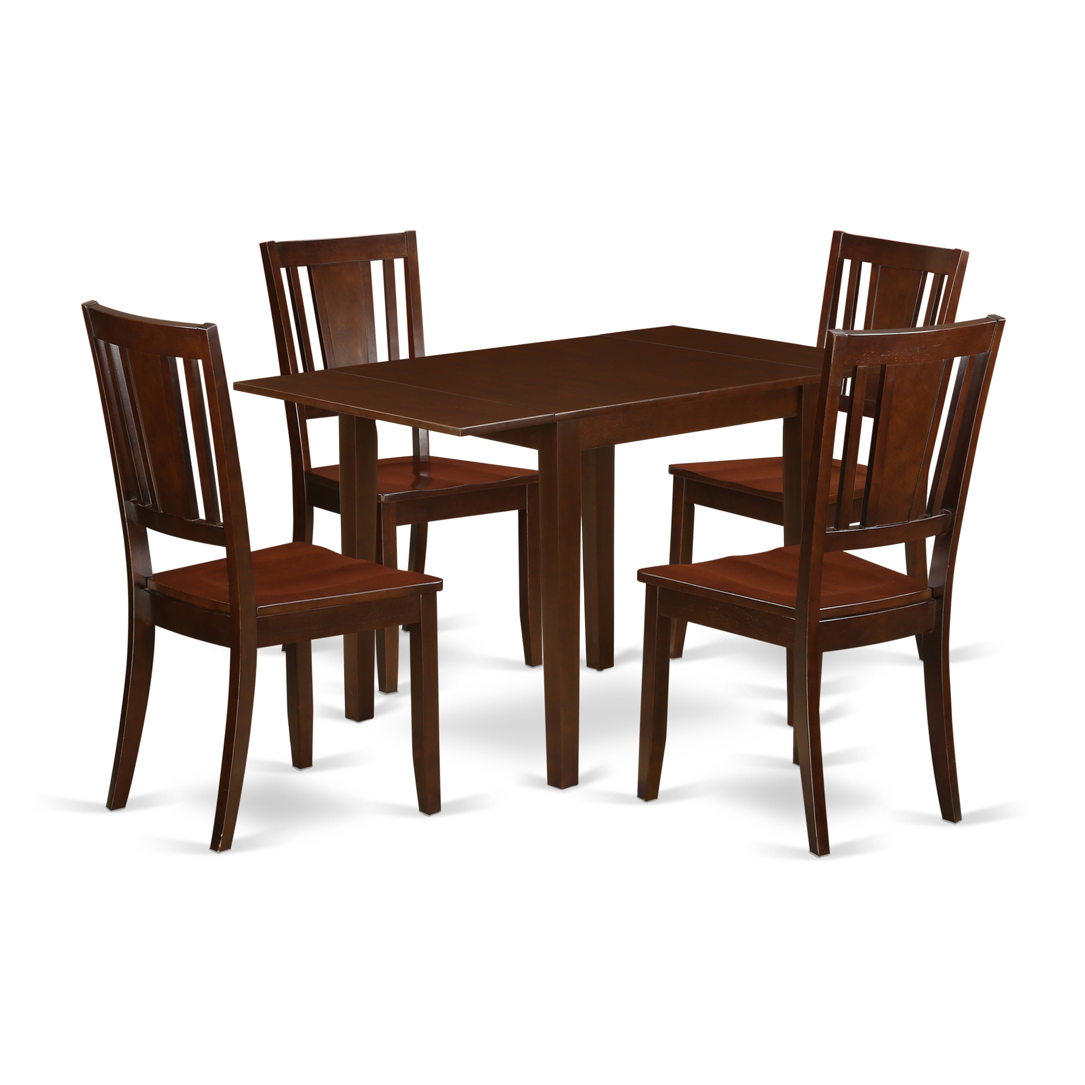 East West Furniture NDDU5-MAH-W Dining Table Set 5 Pcs- 4 Brilliant Dining Room Chairs and an Elegant Dining Room Table - Mahogany Finish Solid wood Chair Seat and Table Top - Mahogany Finish Wooden Structure.