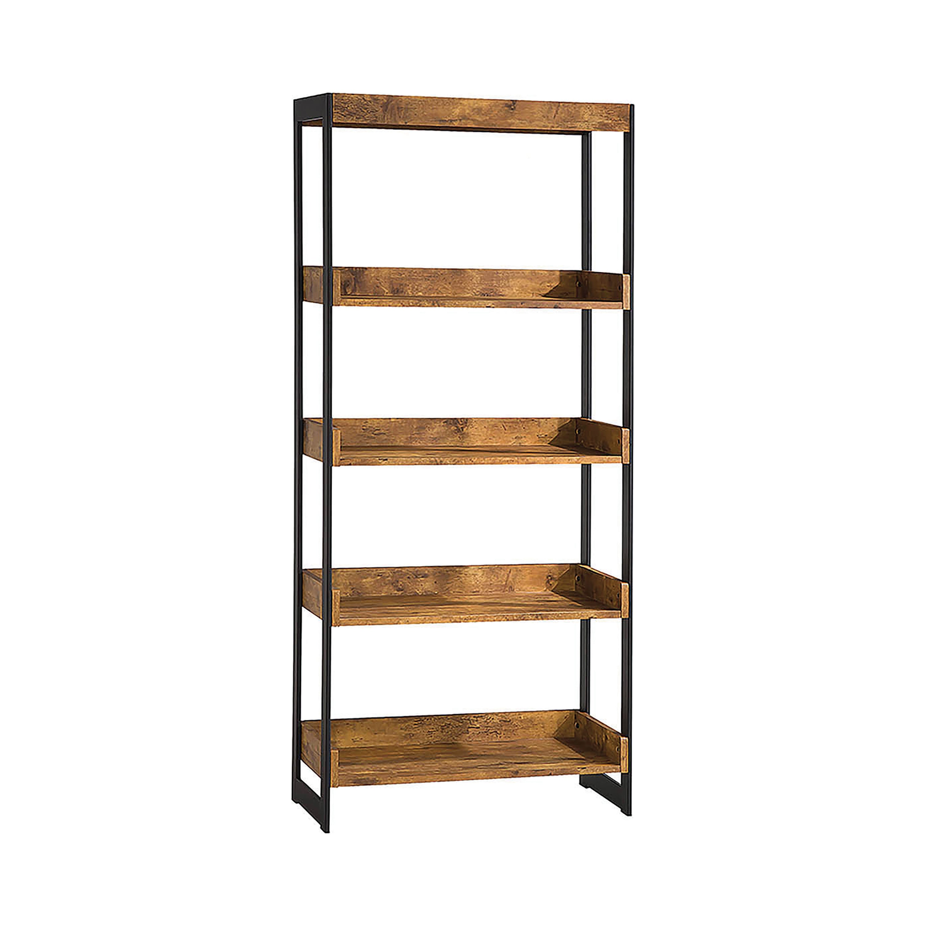 Estrella 4-shelf Bookcase Antique Nutmeg and Gunmetal