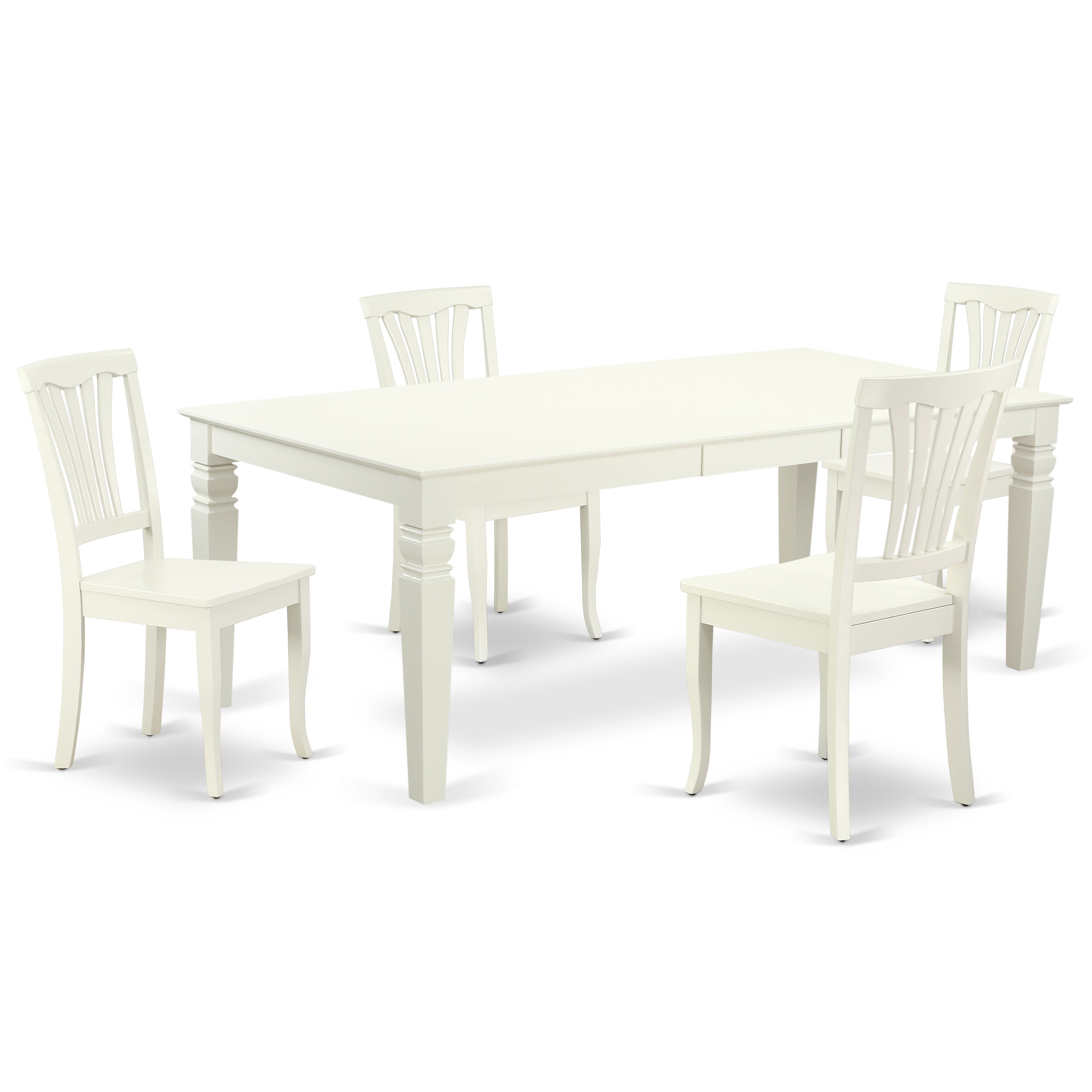 LGAV5-LWH-W 5PC Rectangular 66/84 inch Table with 18 In Leaf and 4 vertical slatted Chairs