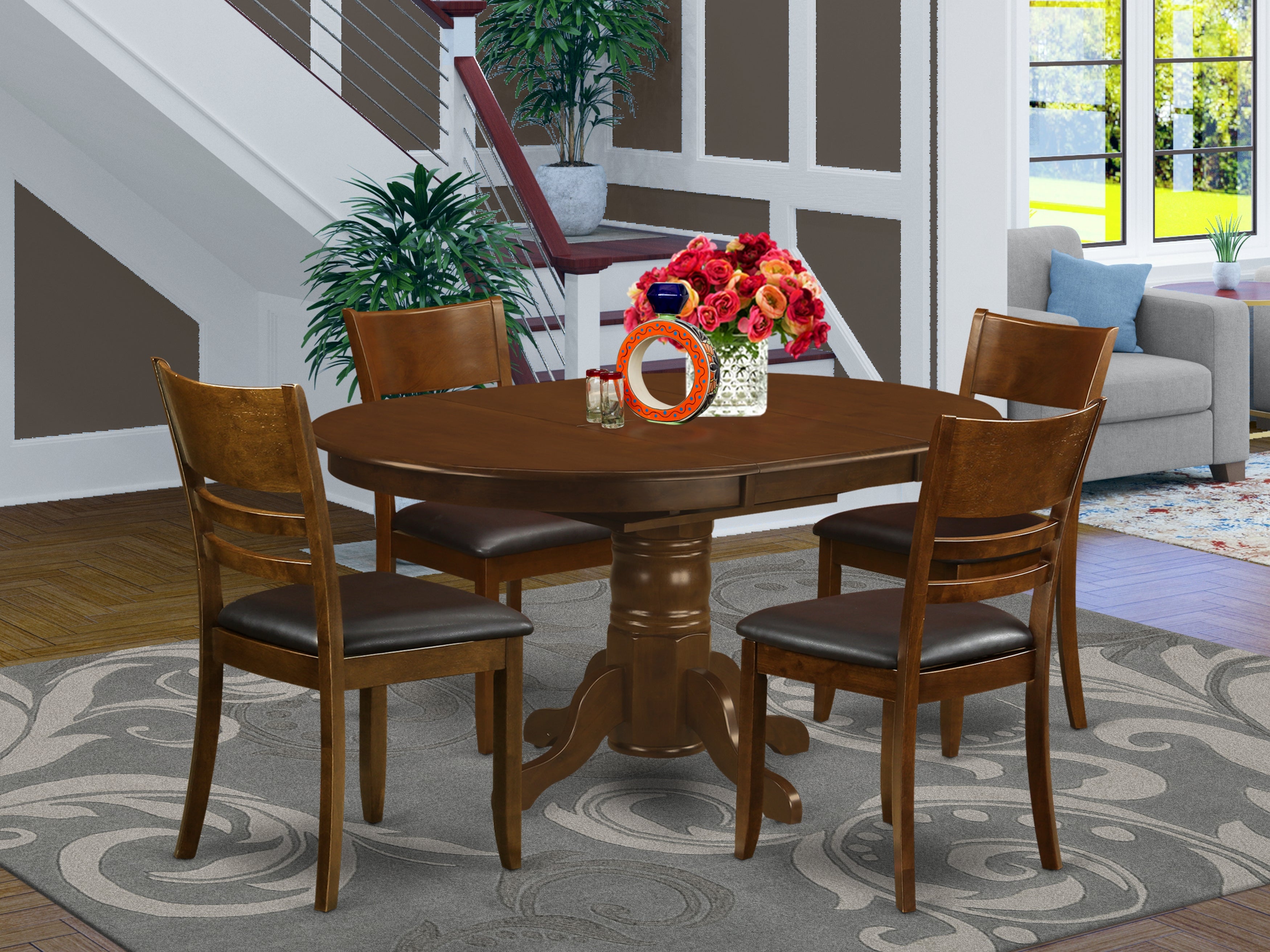 KELY5-ESP-LC 5 Pc Kenley with a 18" Leaf and 4 Leather Chairs
