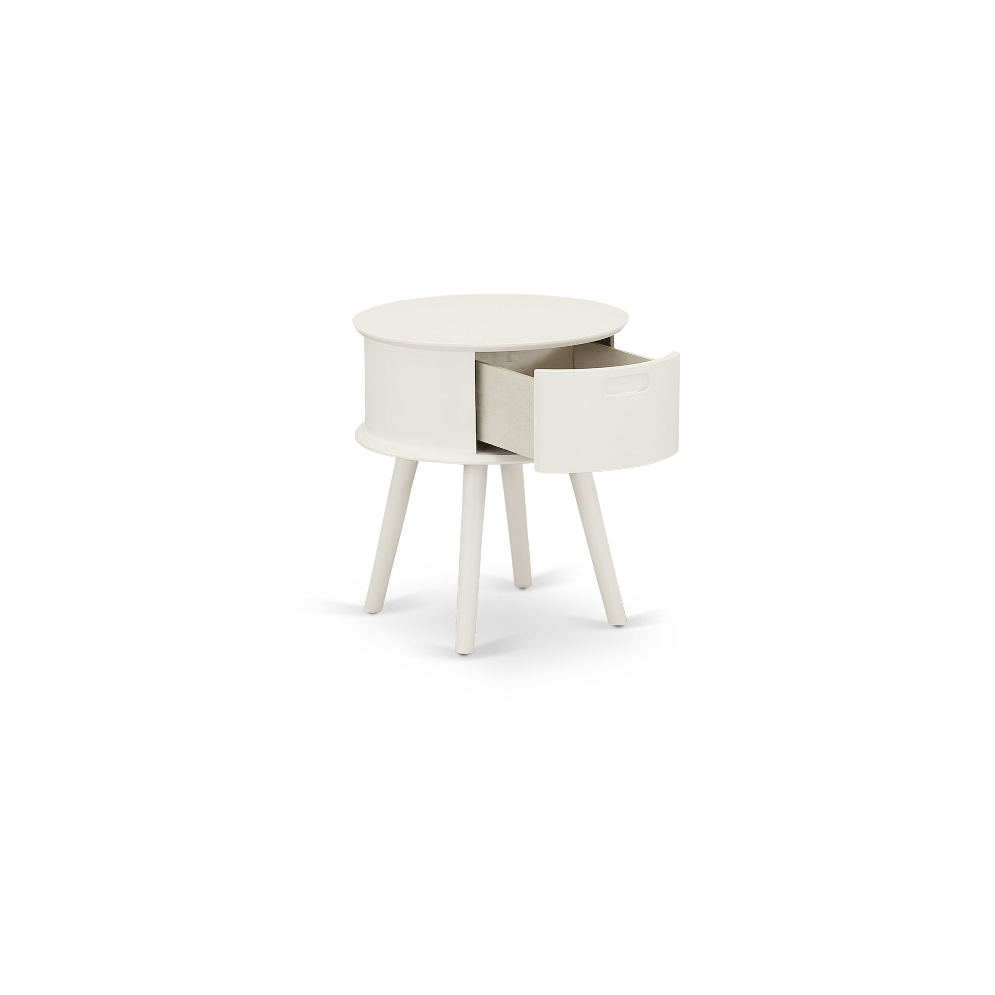 Gordon Round Night Stand End Table With Drawer in White Finish