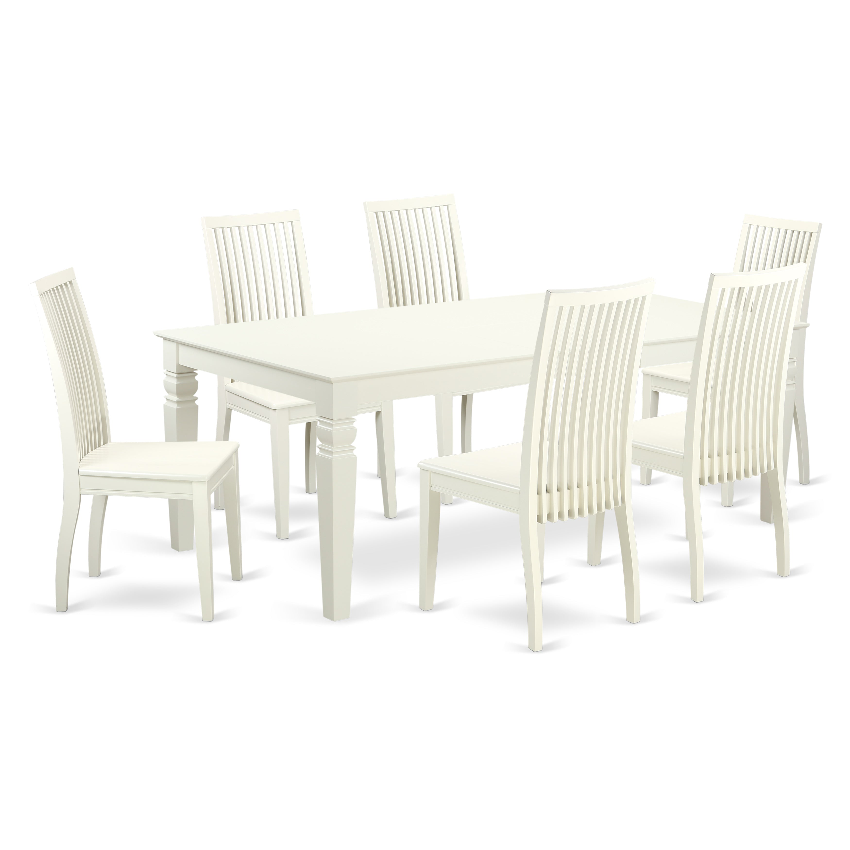 LGIP7-LWH-W 7 Pc Dining Set With One Logan Dinning Table And Six Wood Kitchen Chairs Finished In A Rich Linen White Color.