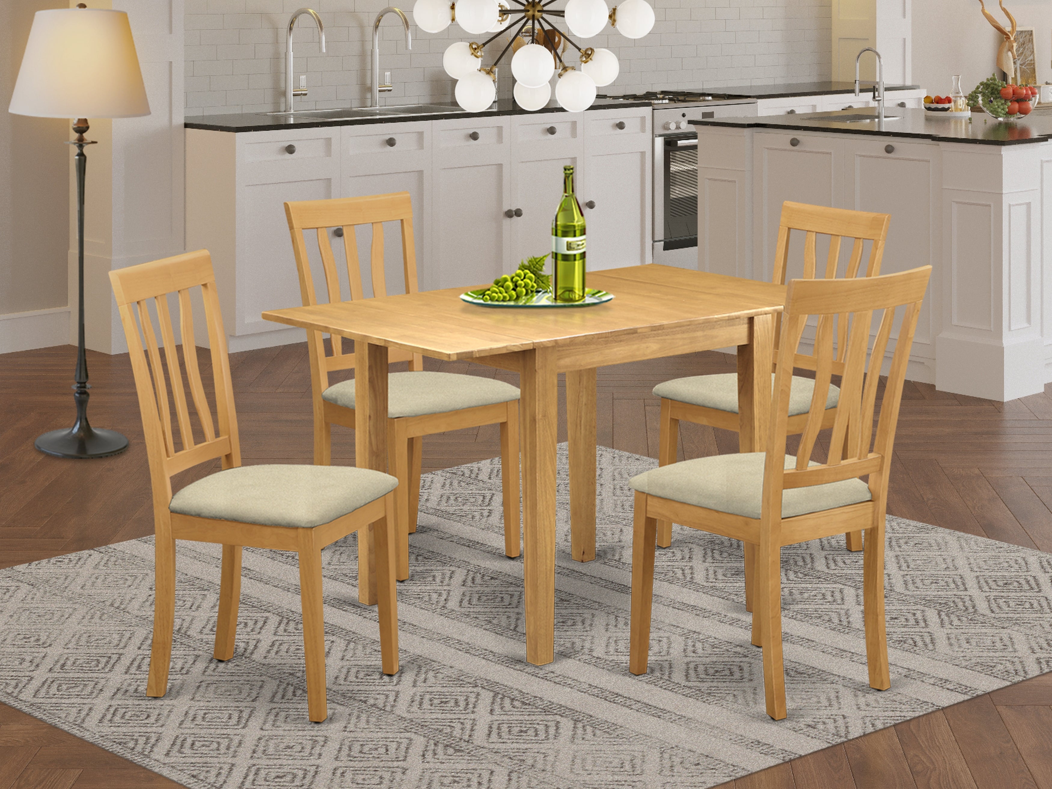 East West Furniture NDAN5-OAK-C Dining Room Table Set 5 Piece - Four Excellent Wooden Chairs - A Fantastic Modern Dining Table - Oak Color Microfiber - Oak Finish Wooden Structure