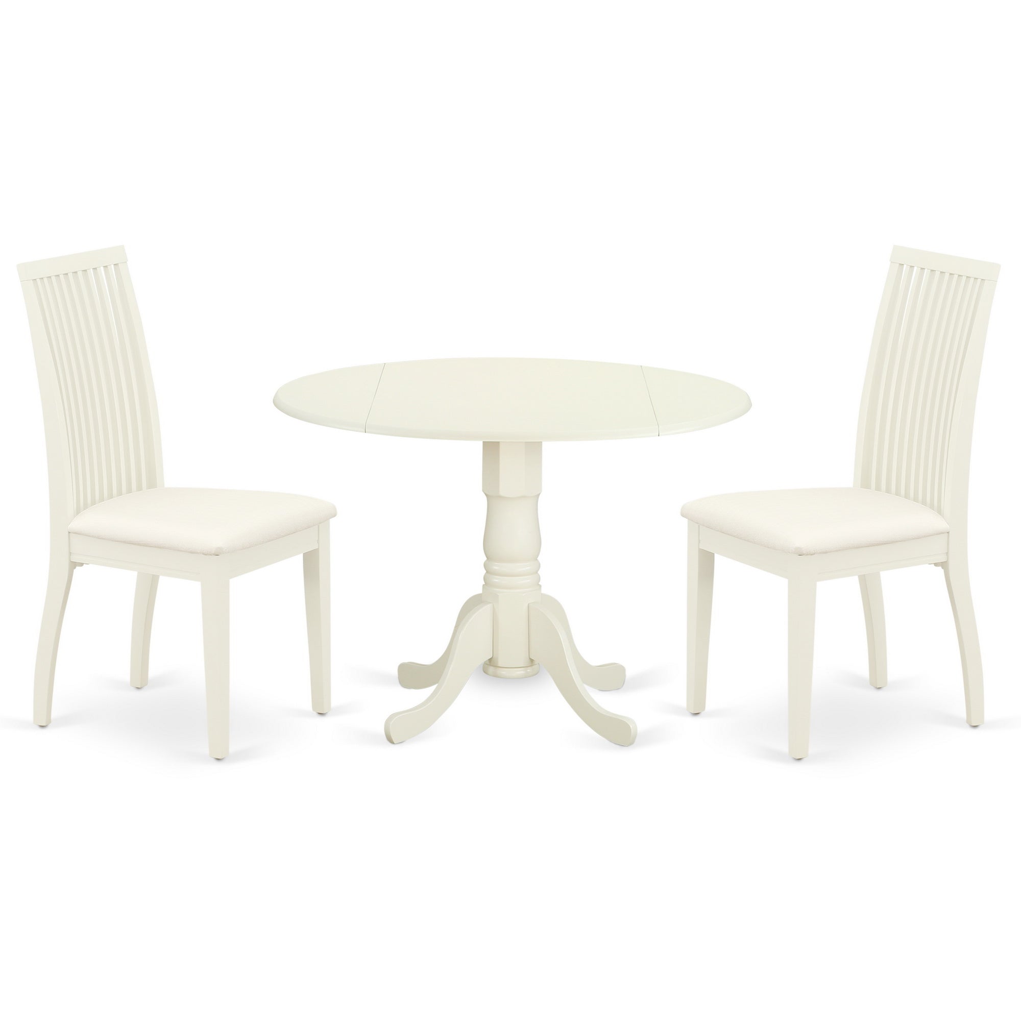DLIP3-WHI-C 3Pc Dinette Set Includes a Rounded Kitchen Table with Drop Leaves and Two Microfiber Seat Dining Chairs, White Finish