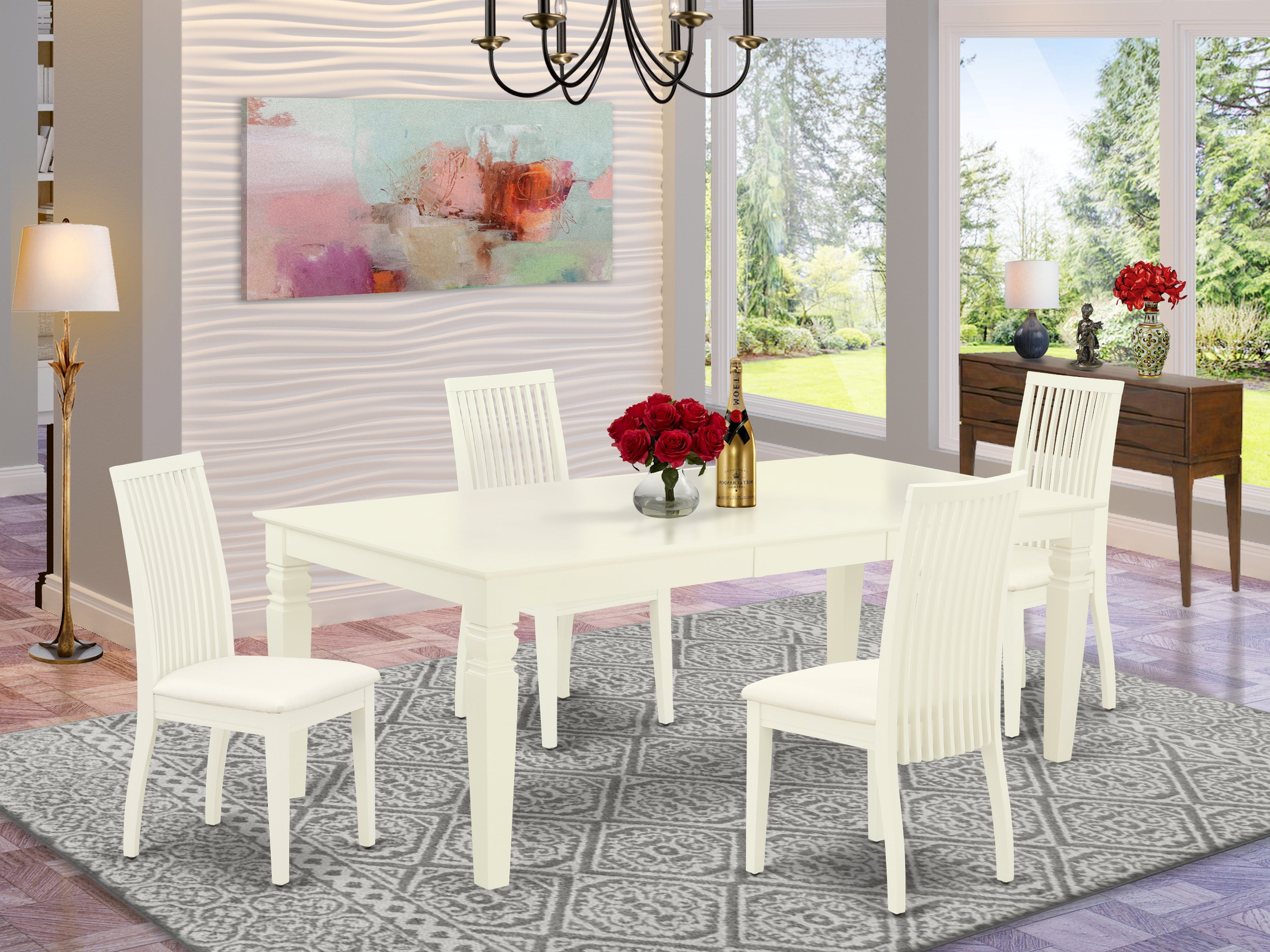 LGIP5-LWH-C 5Pc Dining Set Includes a Rectangle Dining Table with Butterfly Leaf and Four Microfiber Seat Dining Chairs, Linen White Finish