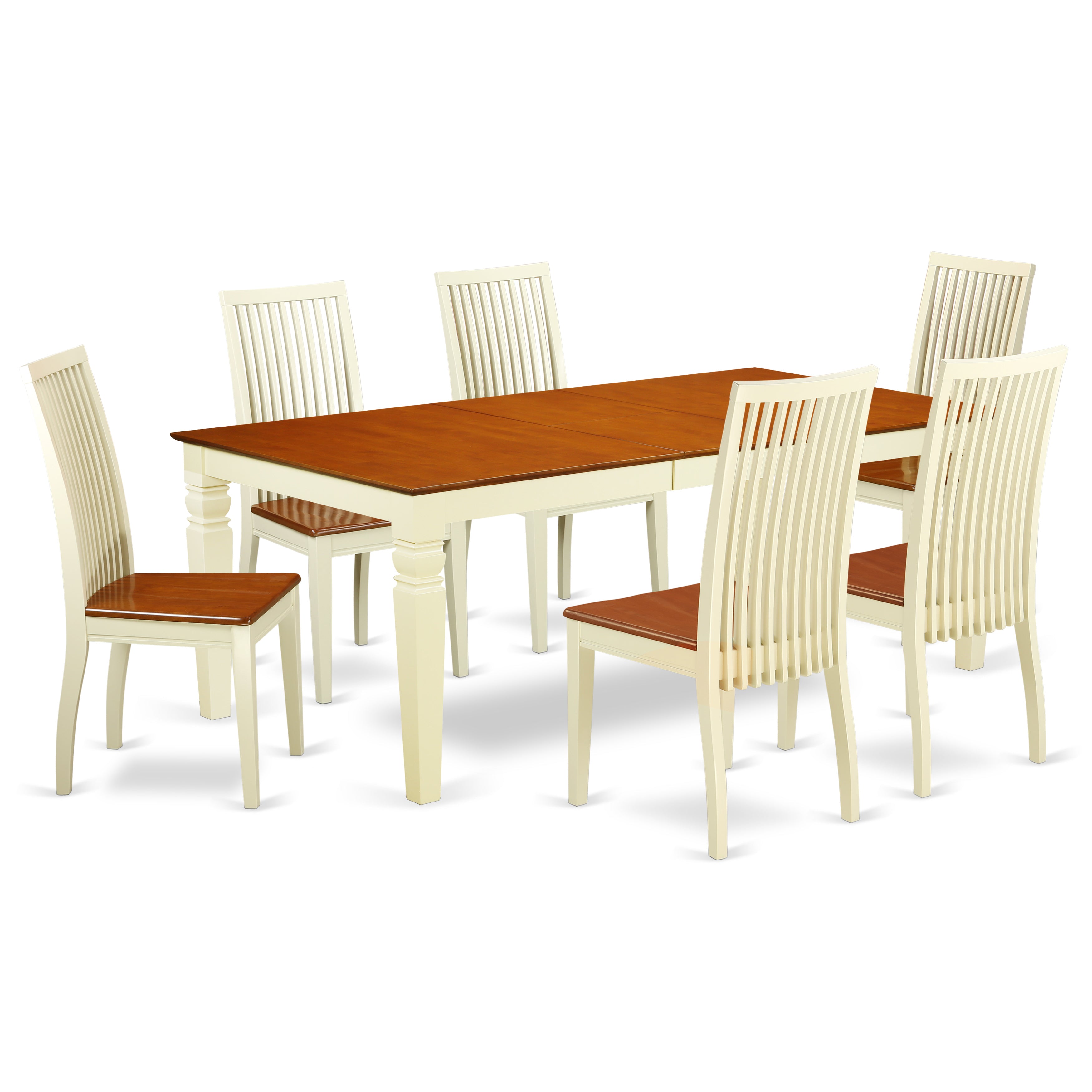 LGIP7-BMK-W 7 Pc Dining Set With One Logan Dinning Table And Six Wood Kitchen Chairs Finished In A Rich Buttermilk and Cherry Color.