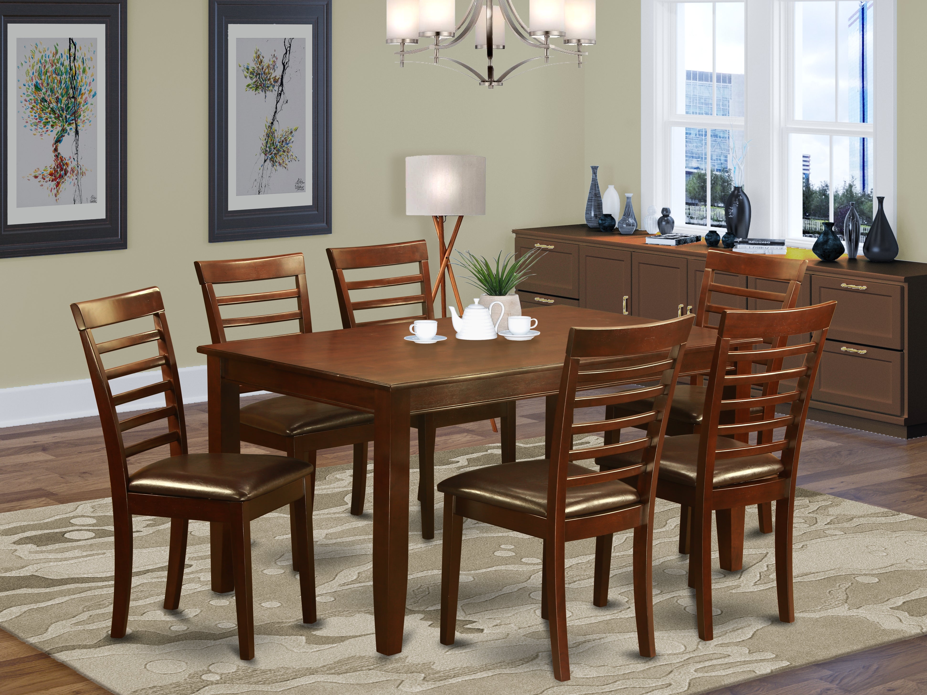 DUML7-MAH-LC 7 PC Dining room set-Dining Table with 6 matching Chairs