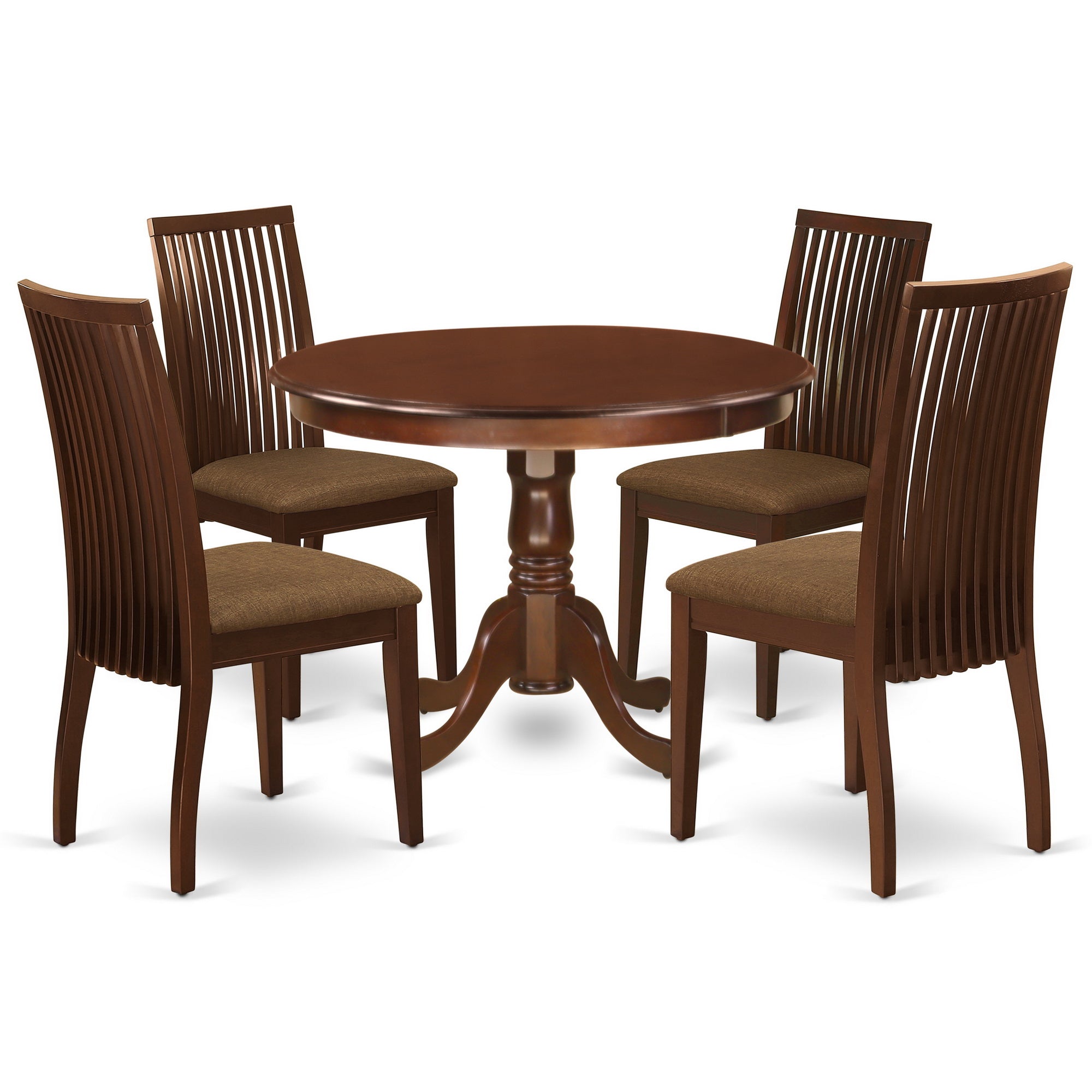 HLIP5-MAH-C 5Pc Dining Set Includes a Round Dinette Table and Four Microfiber Seat Dining Chairs, Mahogany Finish