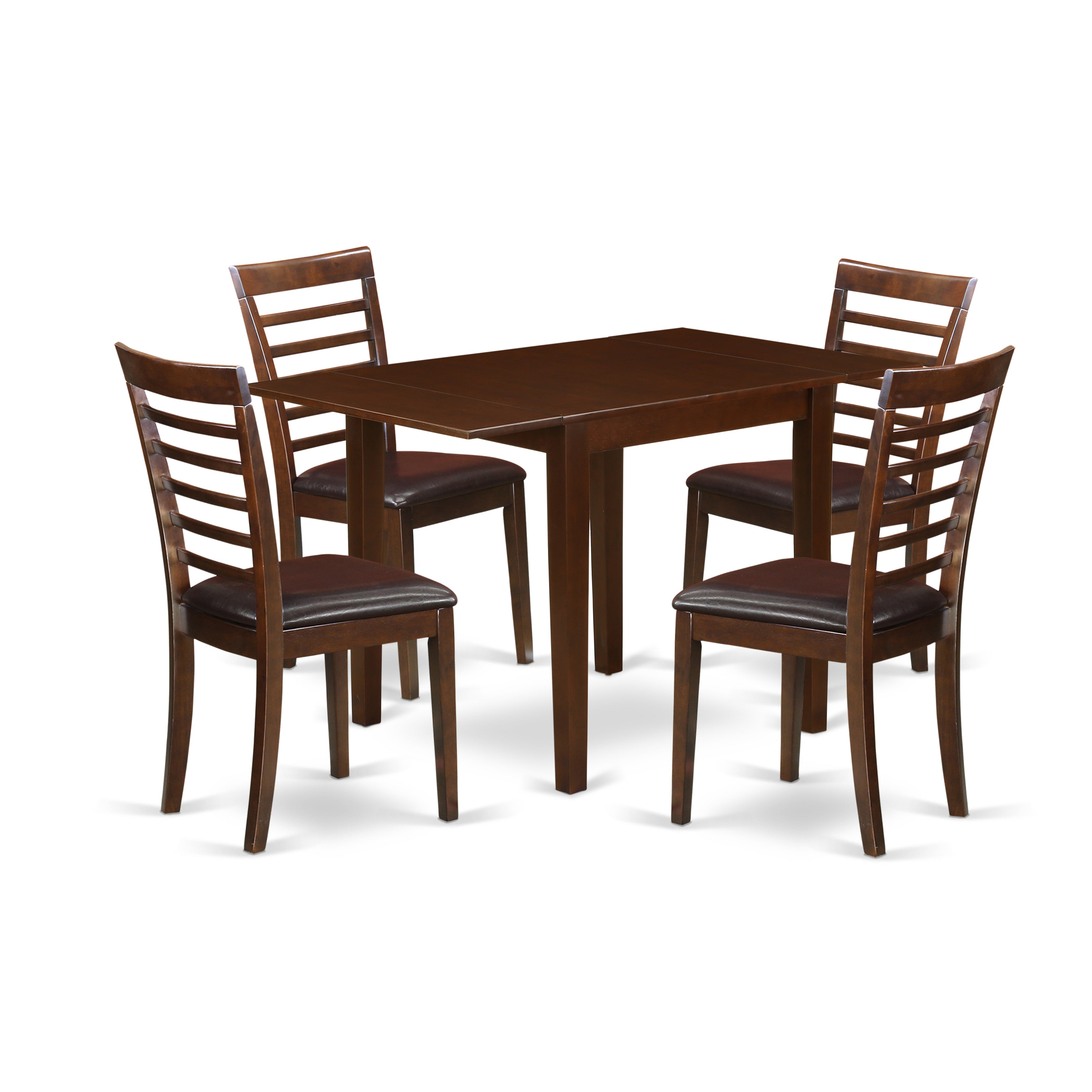 East West Furniture NDML5-MAH-LC 5Pc Modern Dining Table Set Consists of a Kitchen Table and 4 Dinette Chairs with Faux Leather Seat, Mahogany Finish