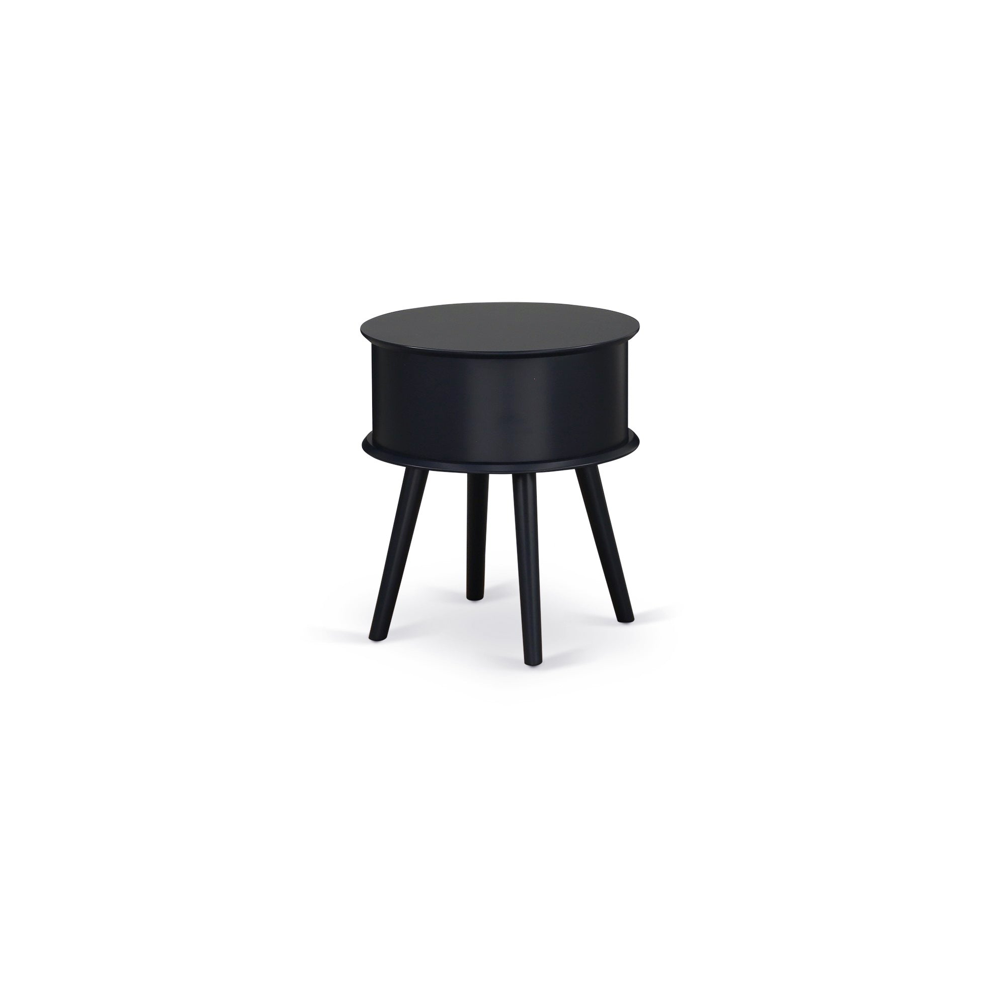 Gordon Round Night Stand End Table With Drawer in Black Finish