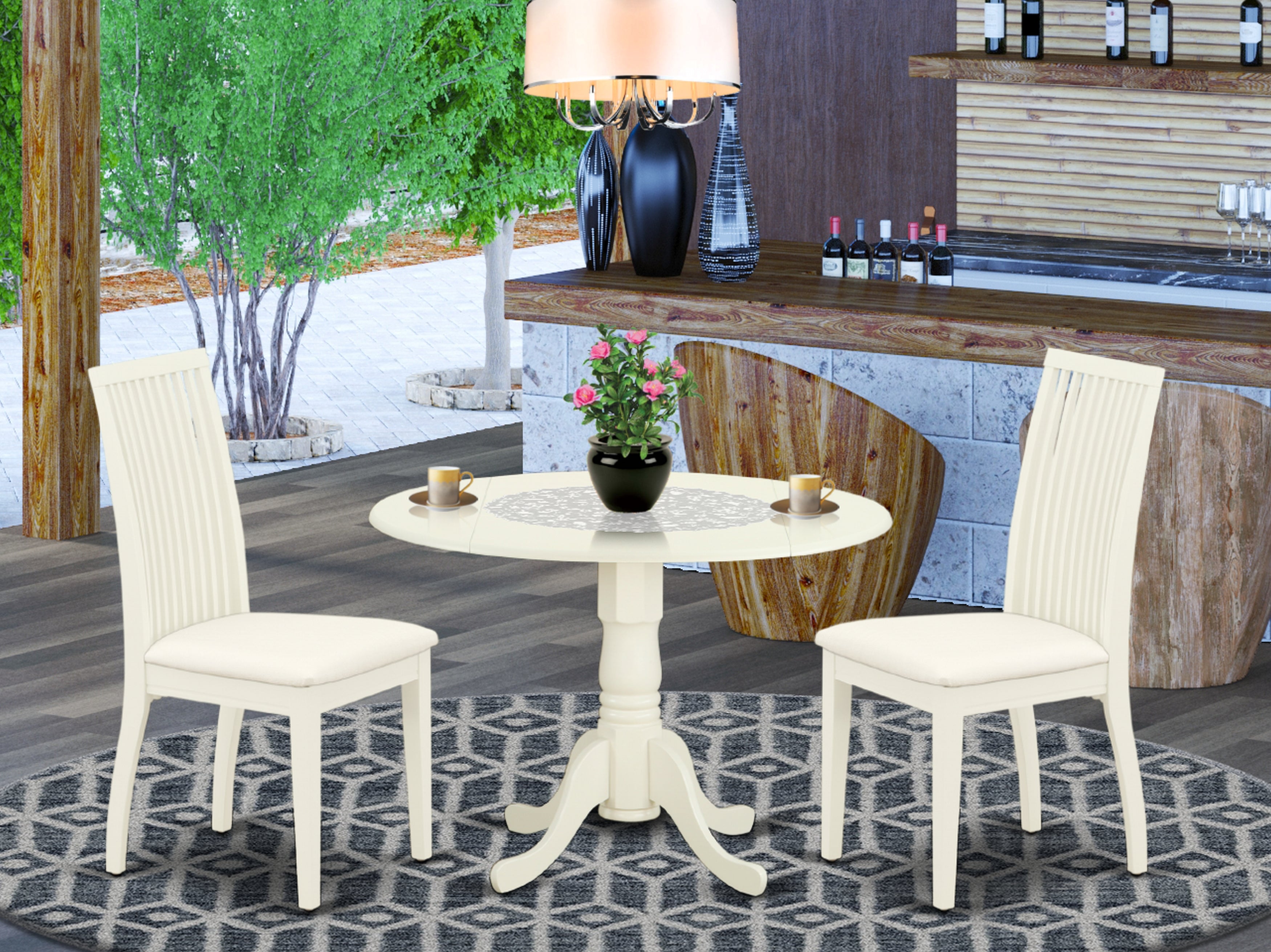 DLIP3-WHI-C 3Pc Dinette Set Includes a Rounded Kitchen Table with Drop Leaves and Two Microfiber Seat Dining Chairs, White Finish