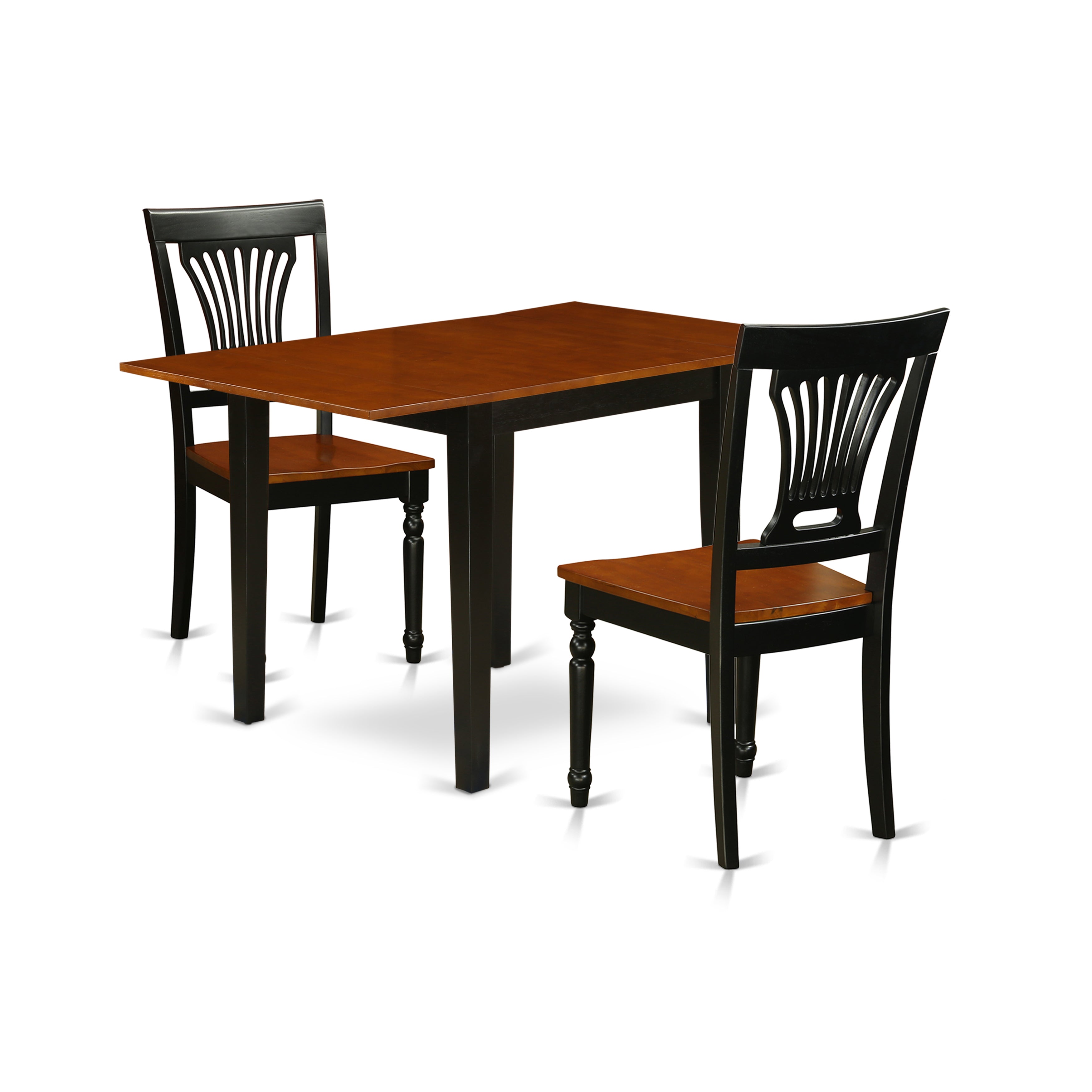 East West Furniture NDPL3-BCH-W, 3-Pc Kitchen Table Set Consists of a Small Table and 2 Kitchen Chairs with Solid Wood Seat and Panel Back, Black and Cherry Finish