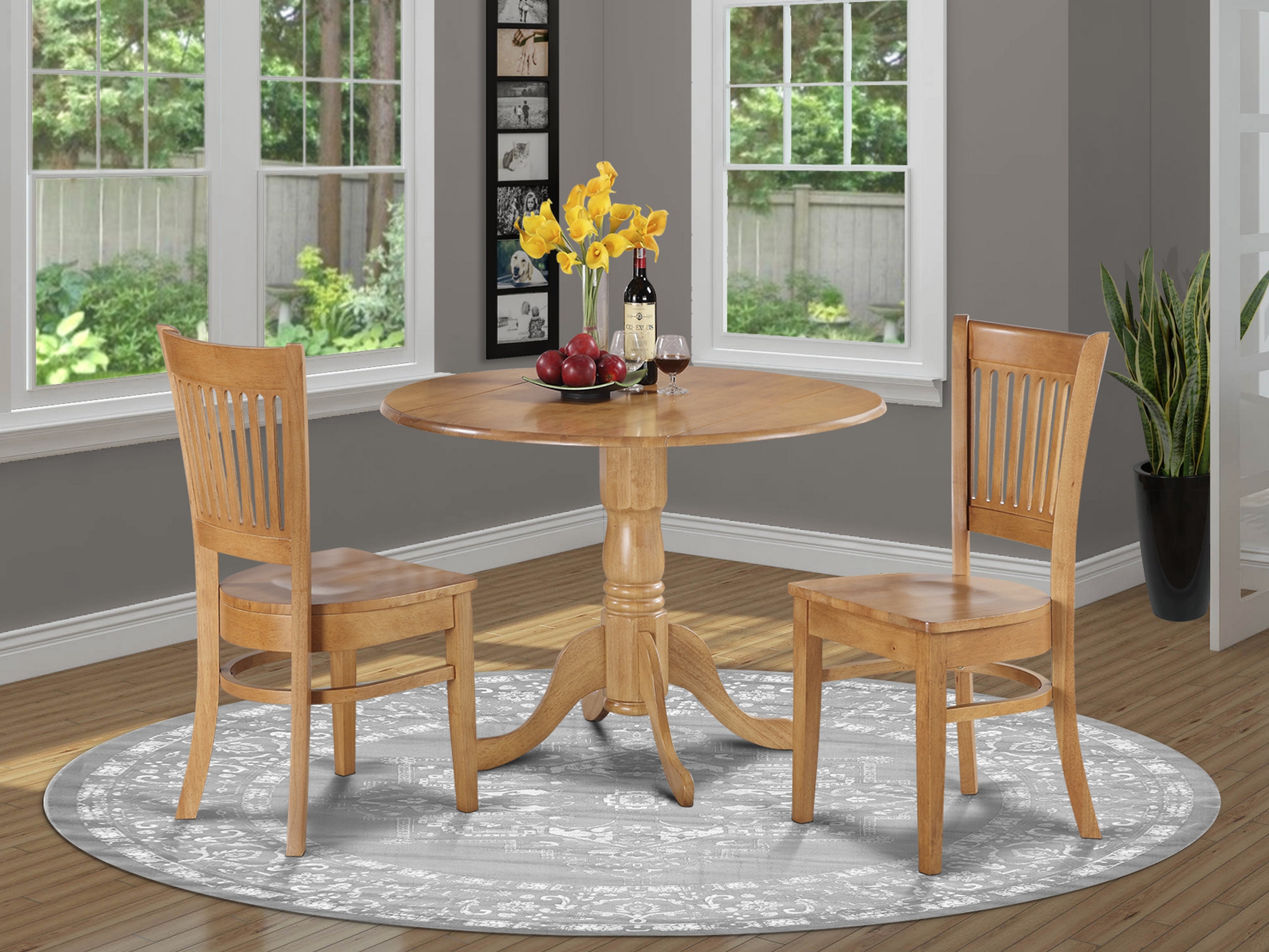 DLVA3-OAK-W 3 Pc Kitchen nook Dining set-small Table and 2 dinette Chairs Chairs