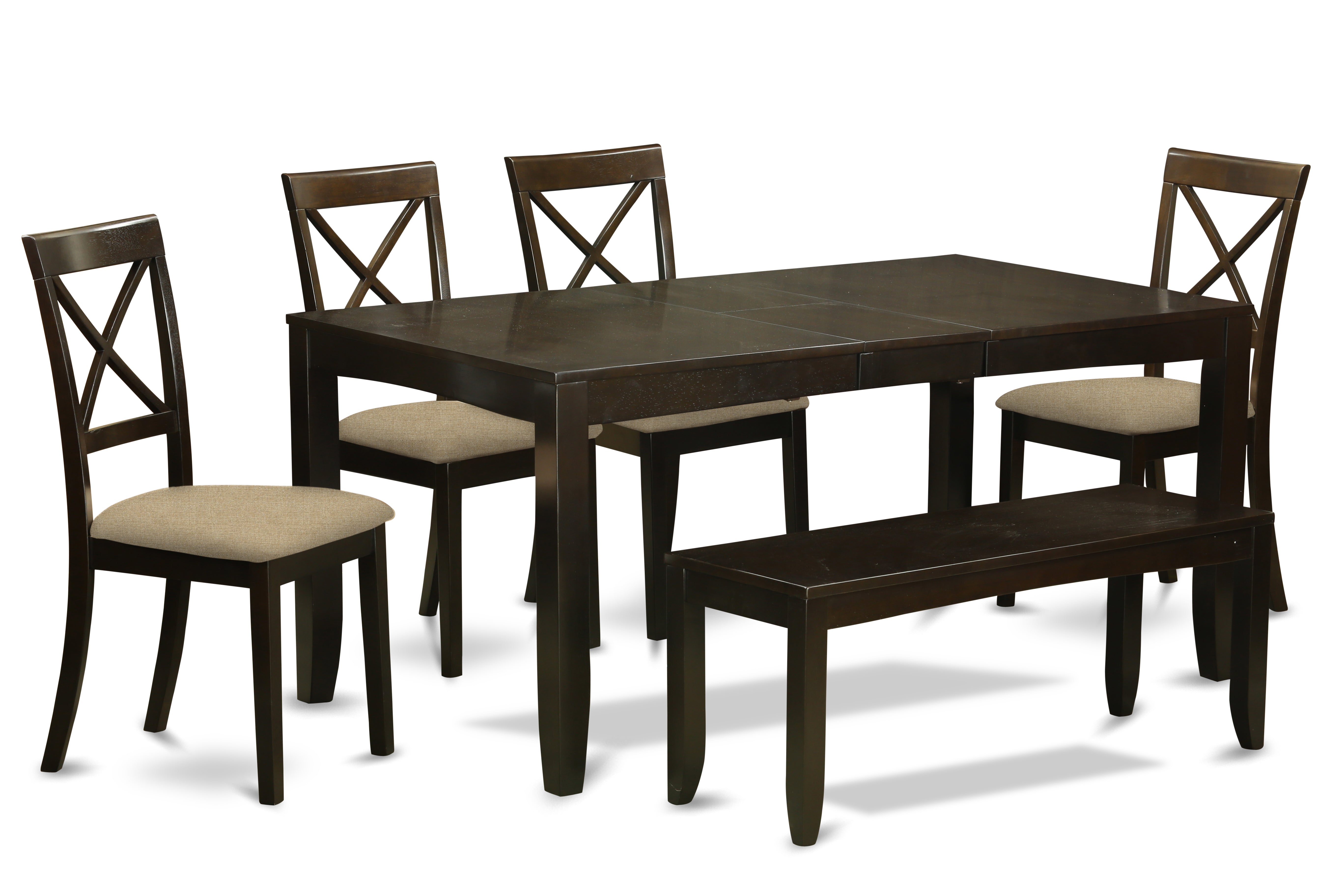 LYBO6-CAP-C 6 PC Kitchen Table with bench-Table with Leaf 4 Kitchen Dining Chairs and Bench