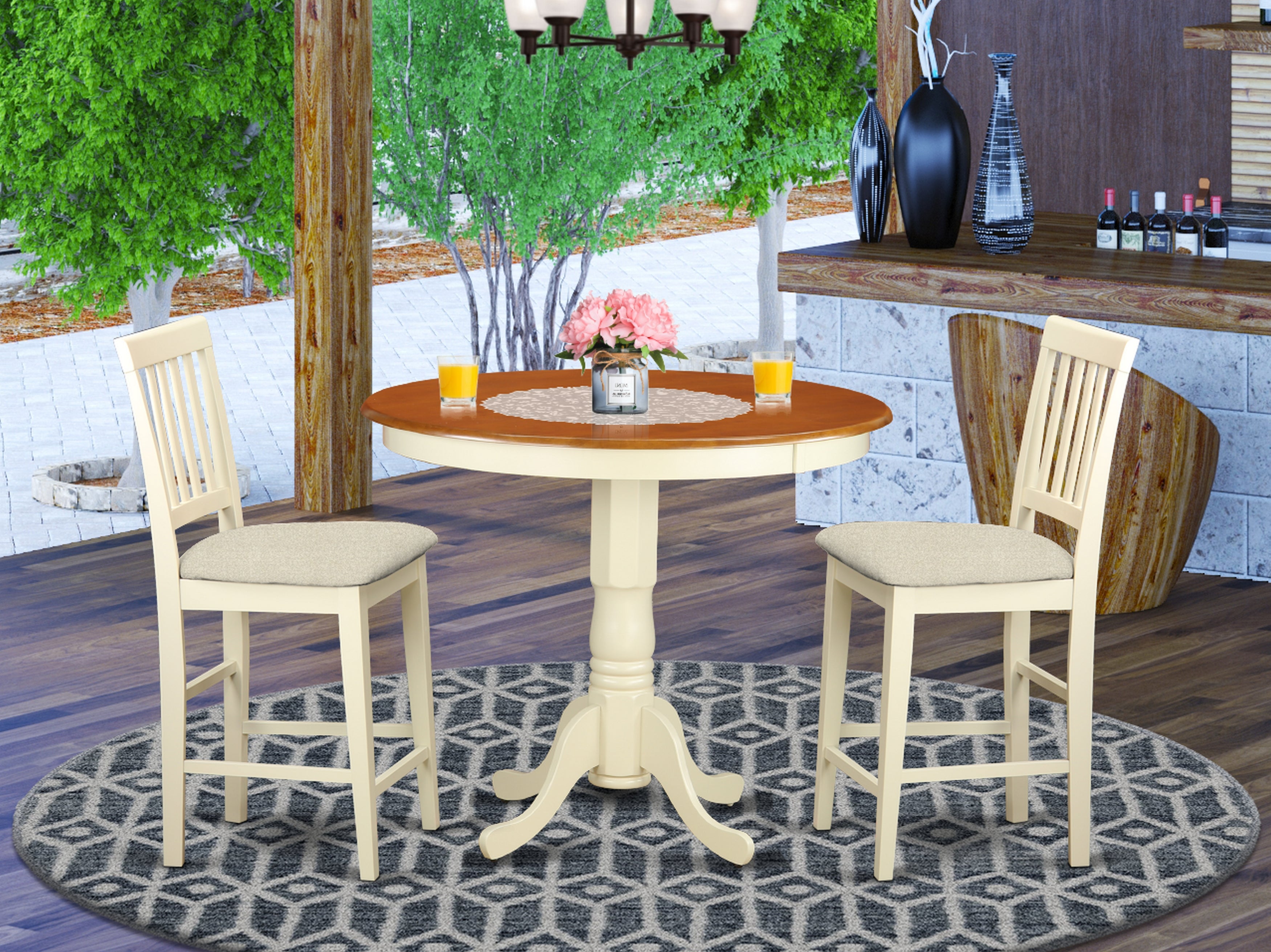 JAVN3-WHI-C 3 Pcpub Table set - counter height Table and 2 counter height Chairs.