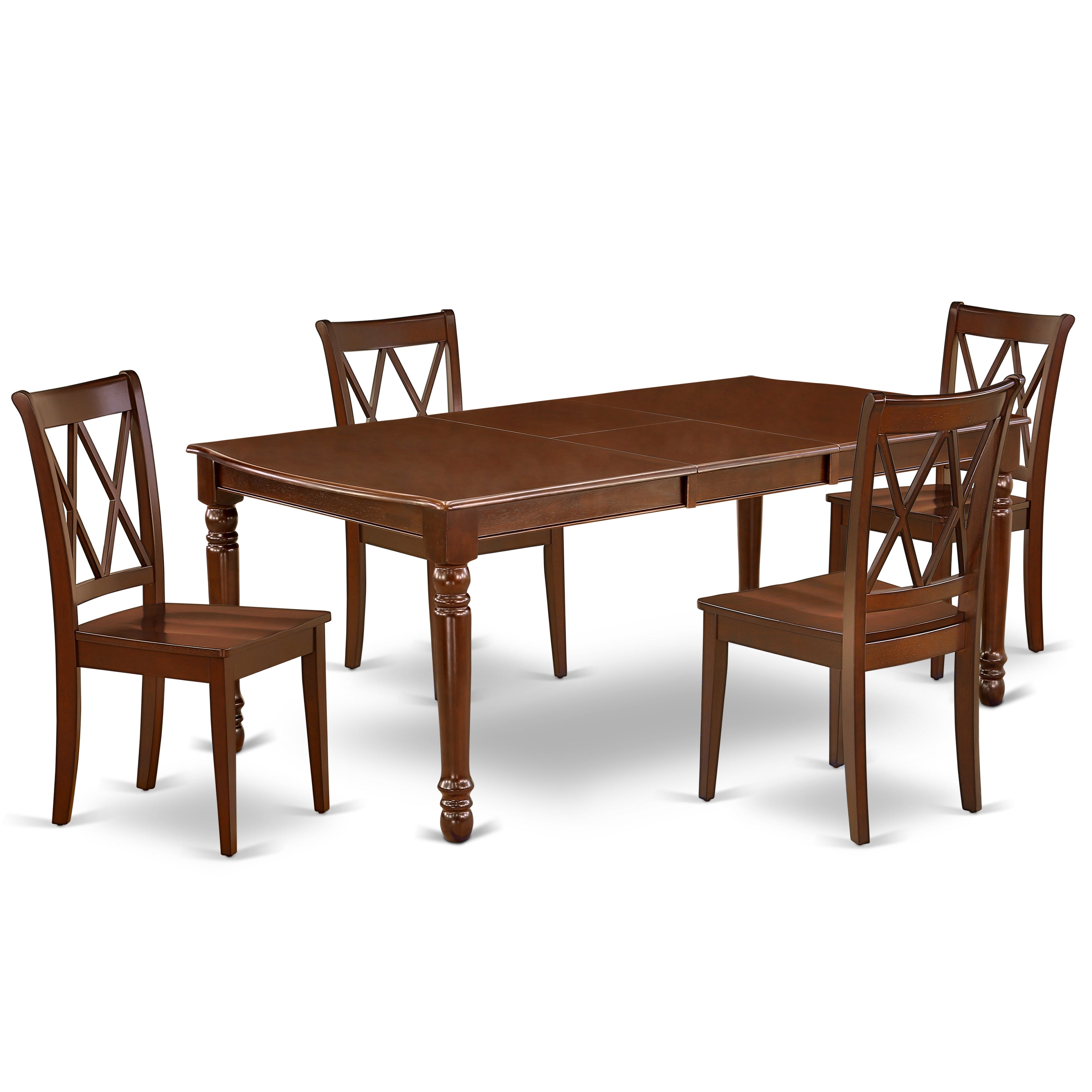 DOCL5-MAH-W 5PC Rectangular 60/78 inch Table with 18 In Leaf and 4 Double X back Chairs