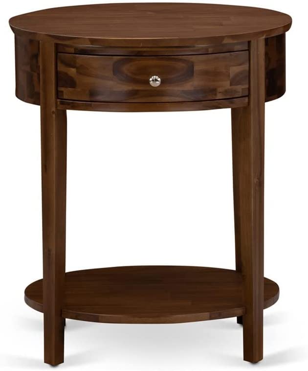 Solid Wood HI-08-ET Wooden Nightstand Accent Table with Drawer Antique Walnut Finish
