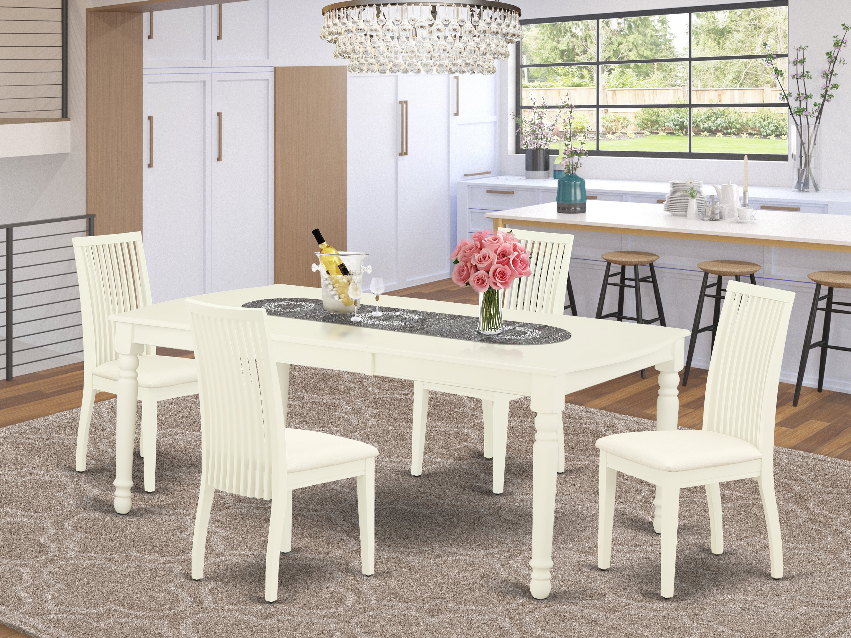 DOIP5-LWH-C 5Pc Dining Set Includes a Rectangle Dinette Table with Butterfly Leaf and Four Microfiber Seat Dining Chairs, Linen White Finish