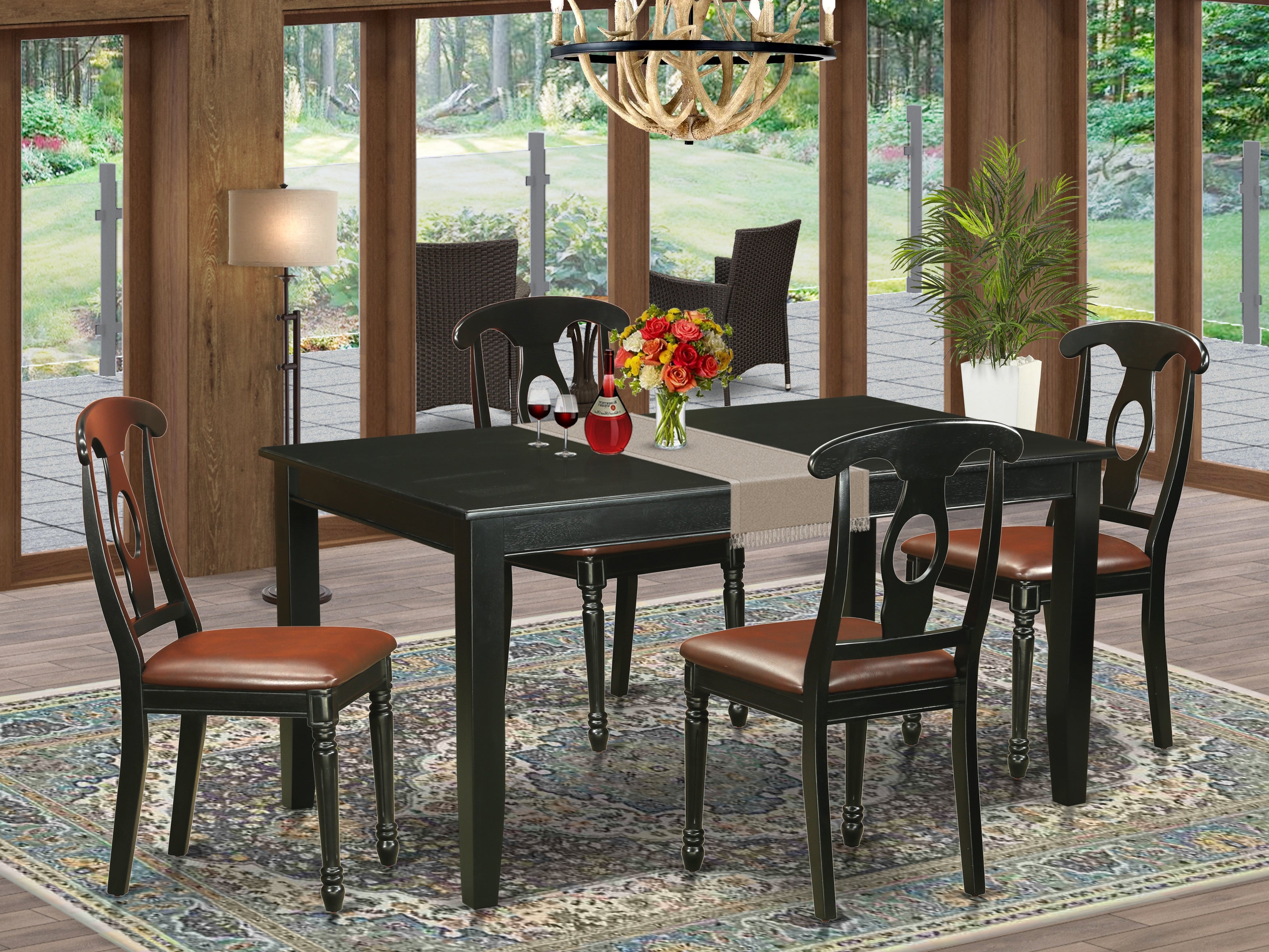 DUKE5-BLK-LC 5 PcTable and Chairs set for 4-Table and 4 Dining Chairs