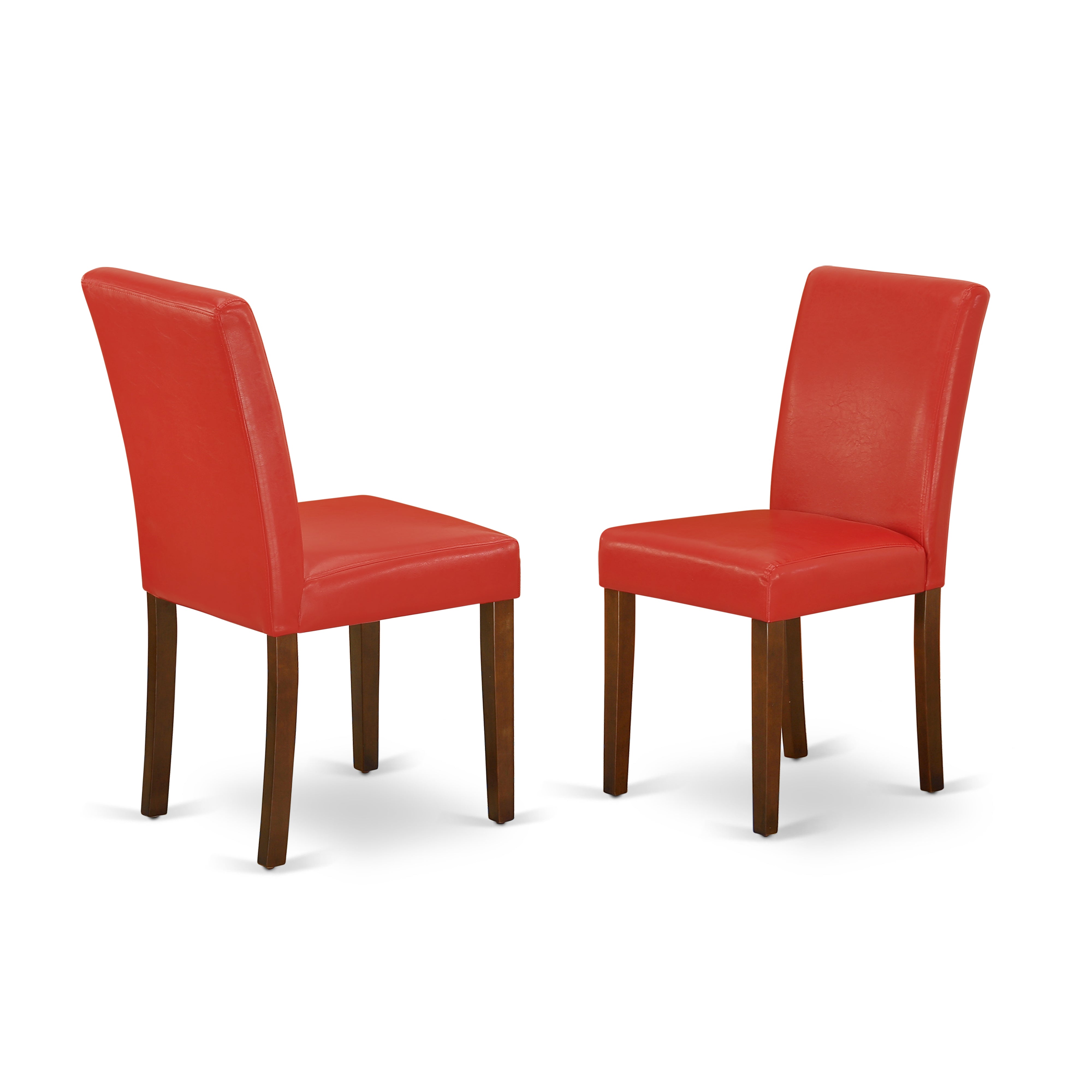 DOAB9-MAH-72 9Pc Rectangle 60/78 Inch Dining Table With 18 In Leaf And 8 Parson Chair With Mahogany Leg And Pu Leather Color Firebrick Red