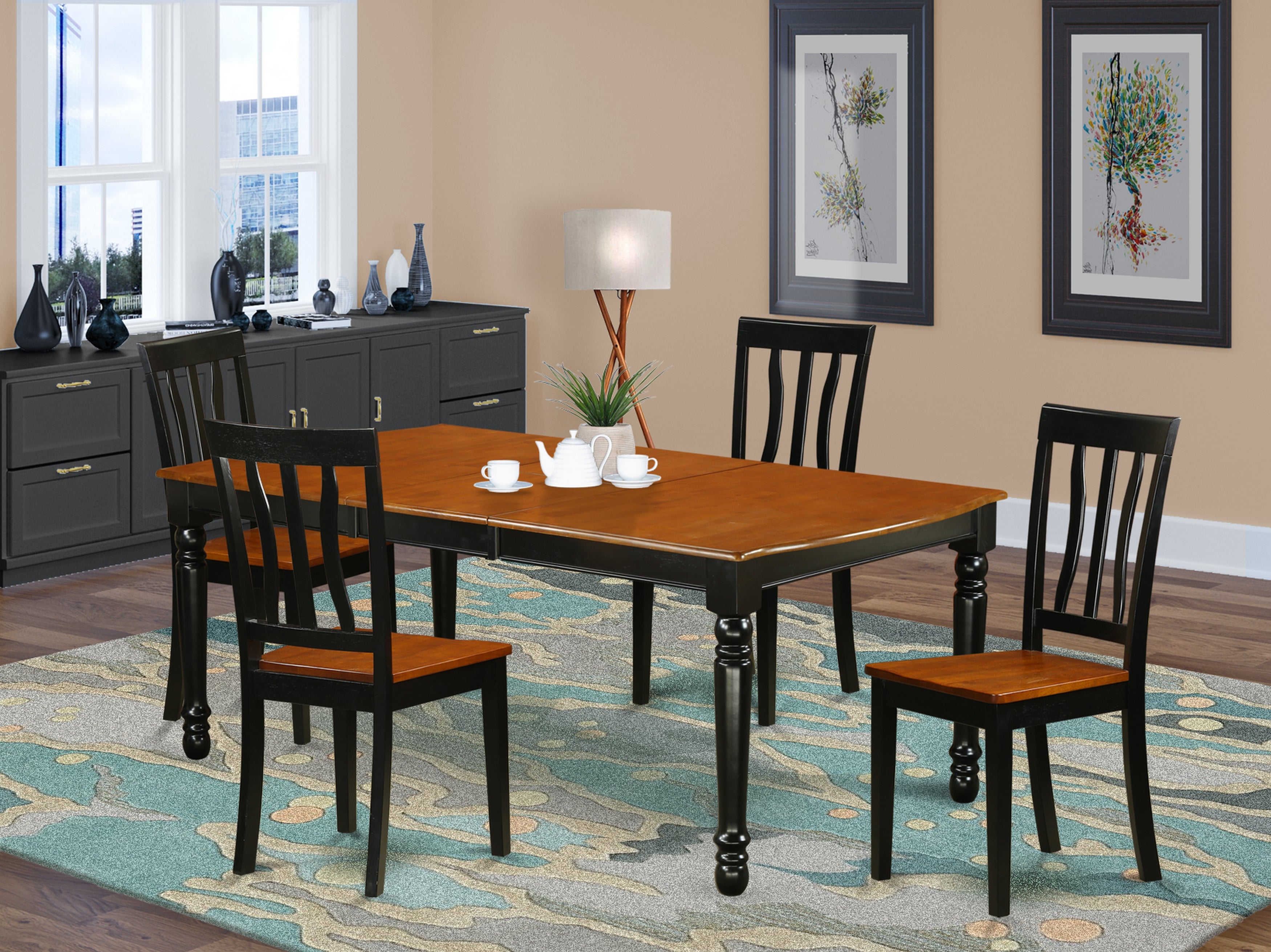 DOAN5-BCH-W 5 PC kitchen tables and chair set with one Dover dining table and 4 kitchen chairs in a Black and Cherry Finish