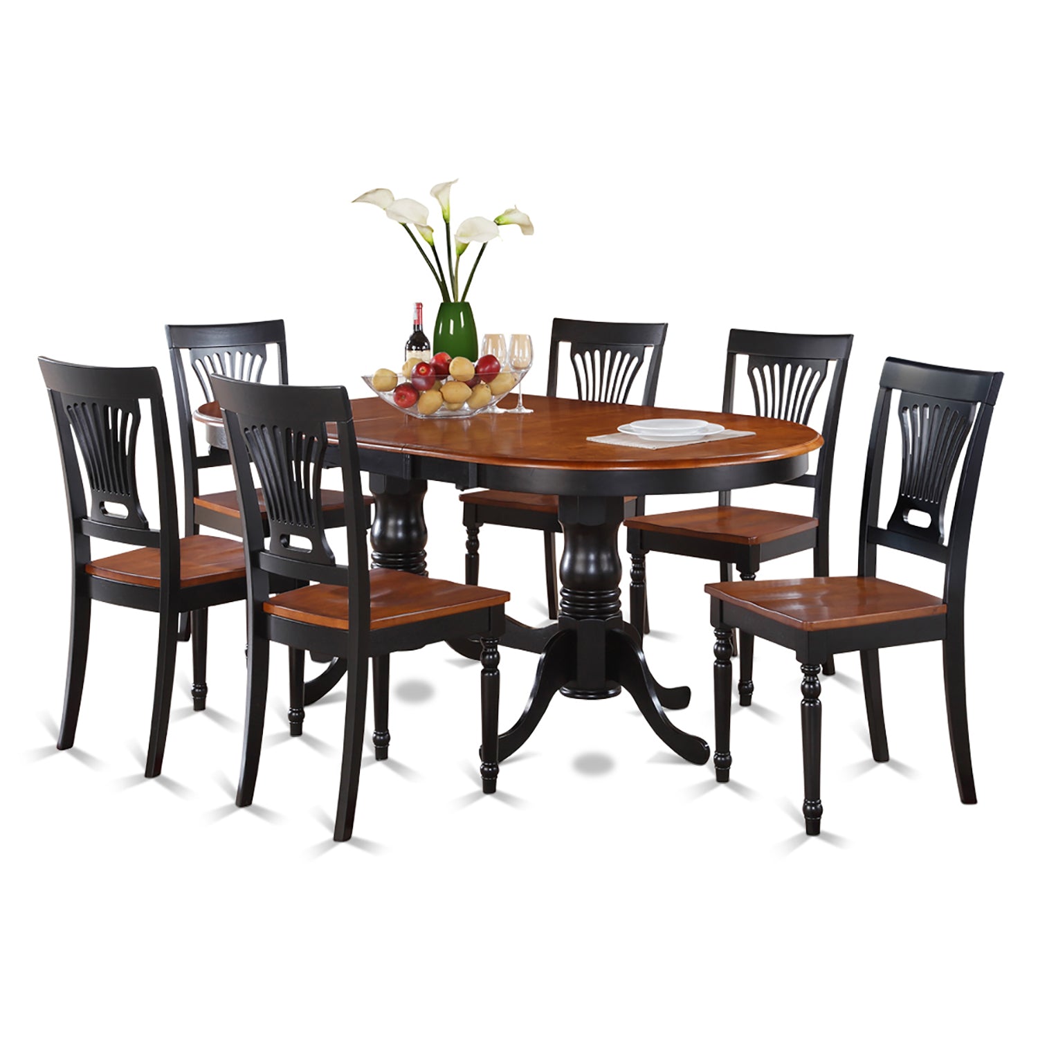PLAI7-BLK-W 7 Pc Dining room set-Dining Table and 6 Kitchen Dining Chairs