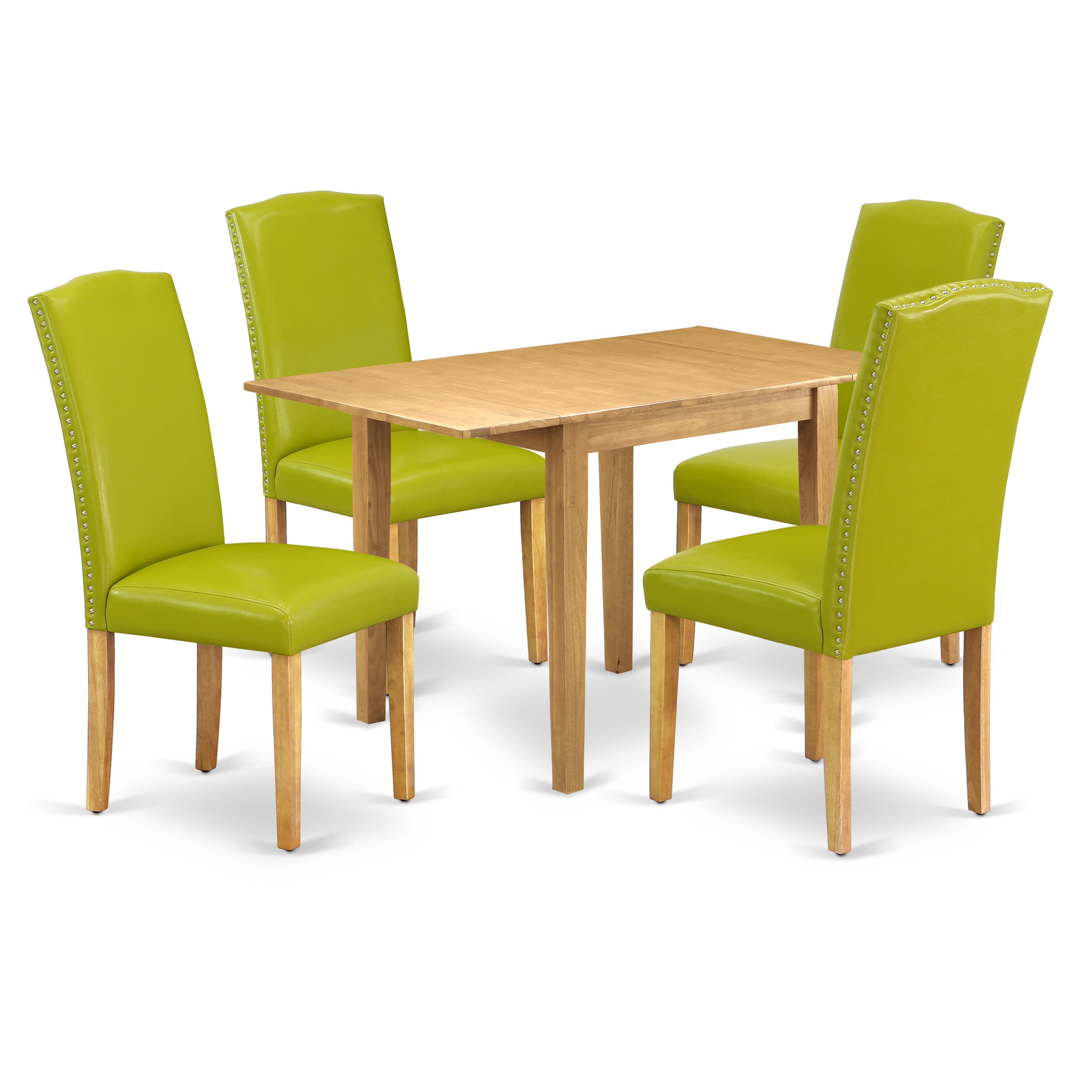 East West Furniture NDEN5-OAK-51 Dining Table Set 5 Pcs - 4 Dining Chairs and a Dinner Table - Oak Finish Wood - Autumn Green Color Pu Leather