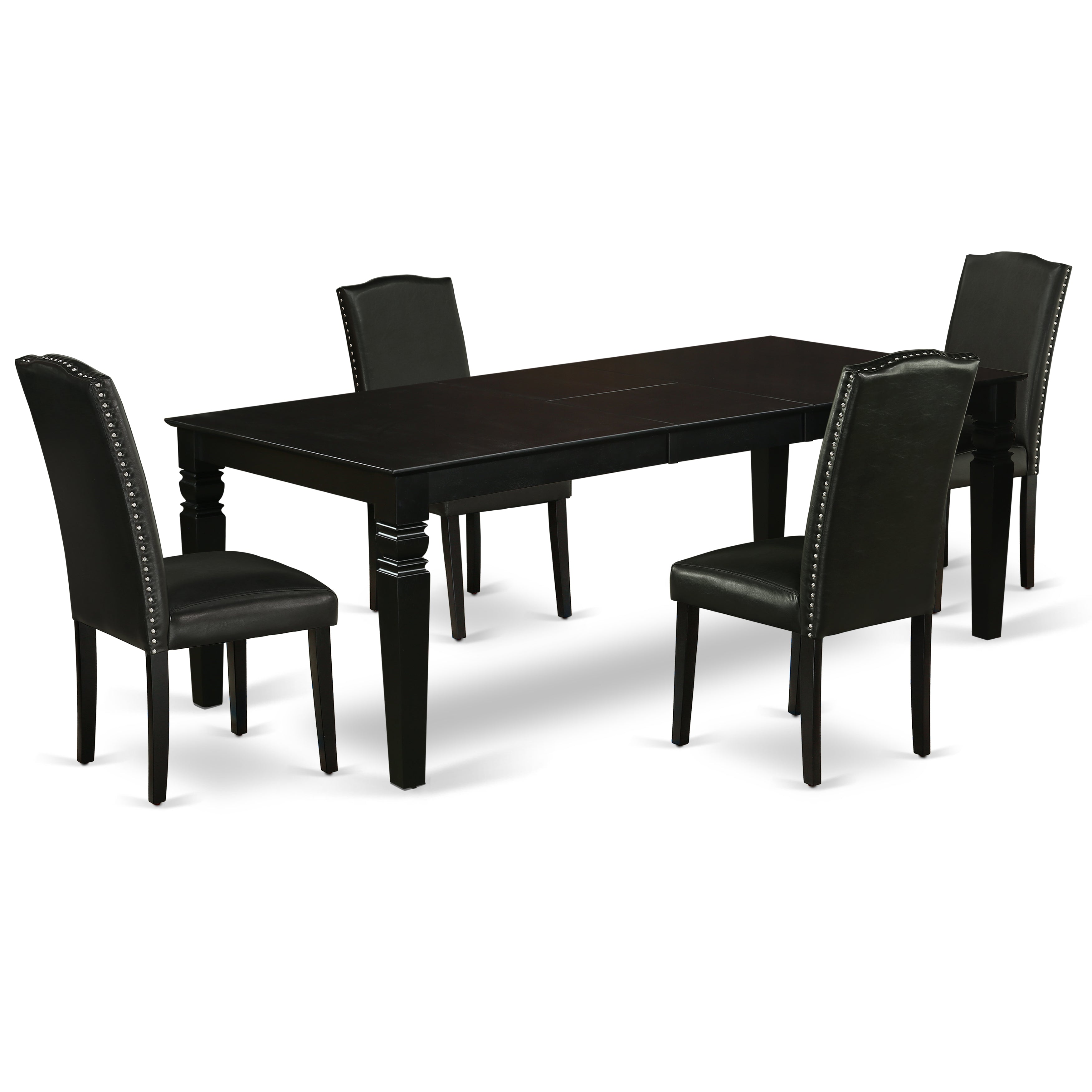 LGEN5-BLK-69 5Pc Rectangular 66/84 Inch Table With 18 In Leaf And Four Parson Chair With Black Leg And Pu Leather Color Black