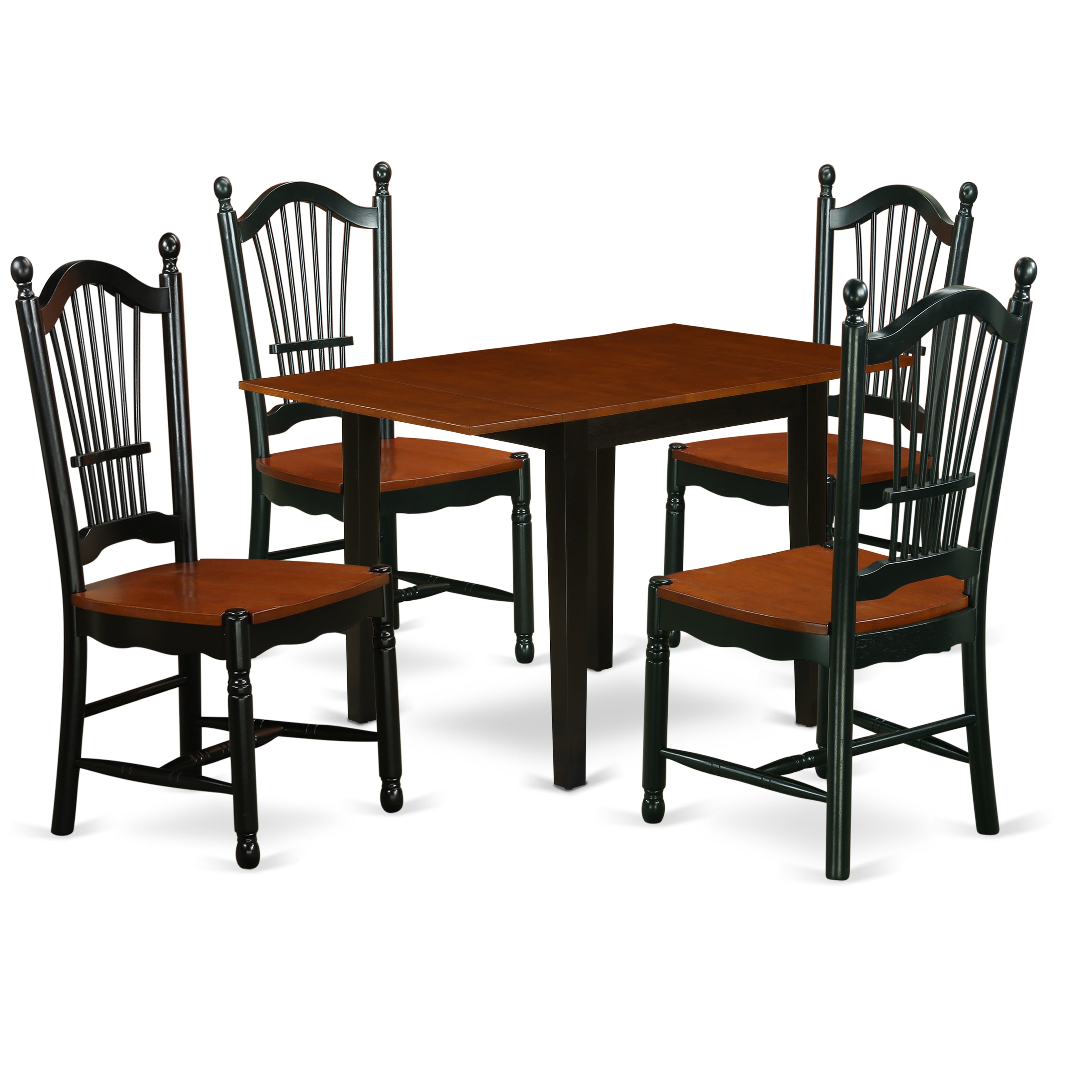 East West Furniture NDDO5-BCH-W Dinette Set 5 Pcs- 4 Fabulous Wood Chairs and an elegant Wooden Dining Table - Cherry Finish Wooden Chair Seat - Black Finish Wooden Structure.