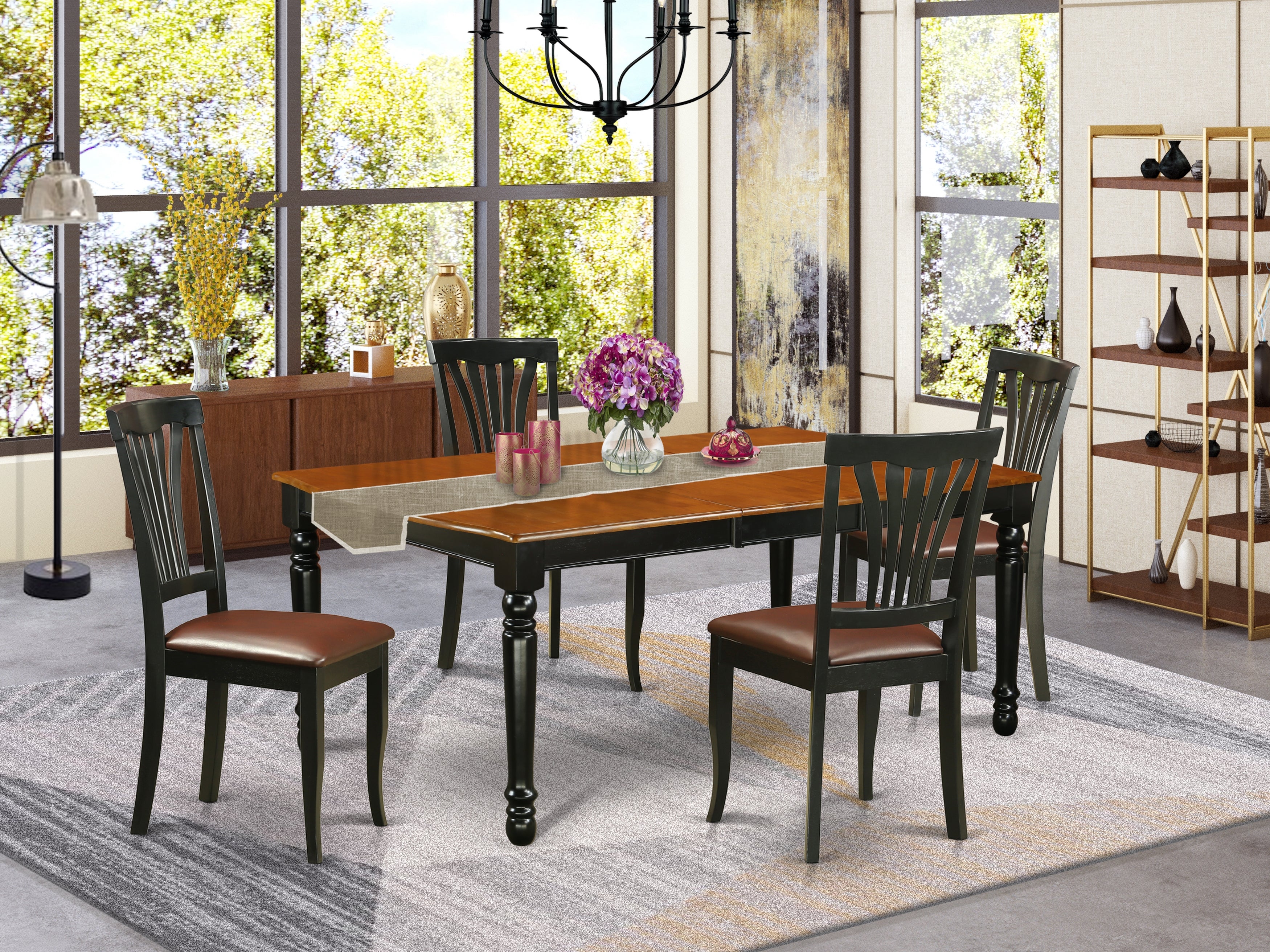 DOAV5-BCH-LC 5 PC kitchen tables and chair set with one Dover dining table and 4 kitchen chairs in a Black and Cherry Finish