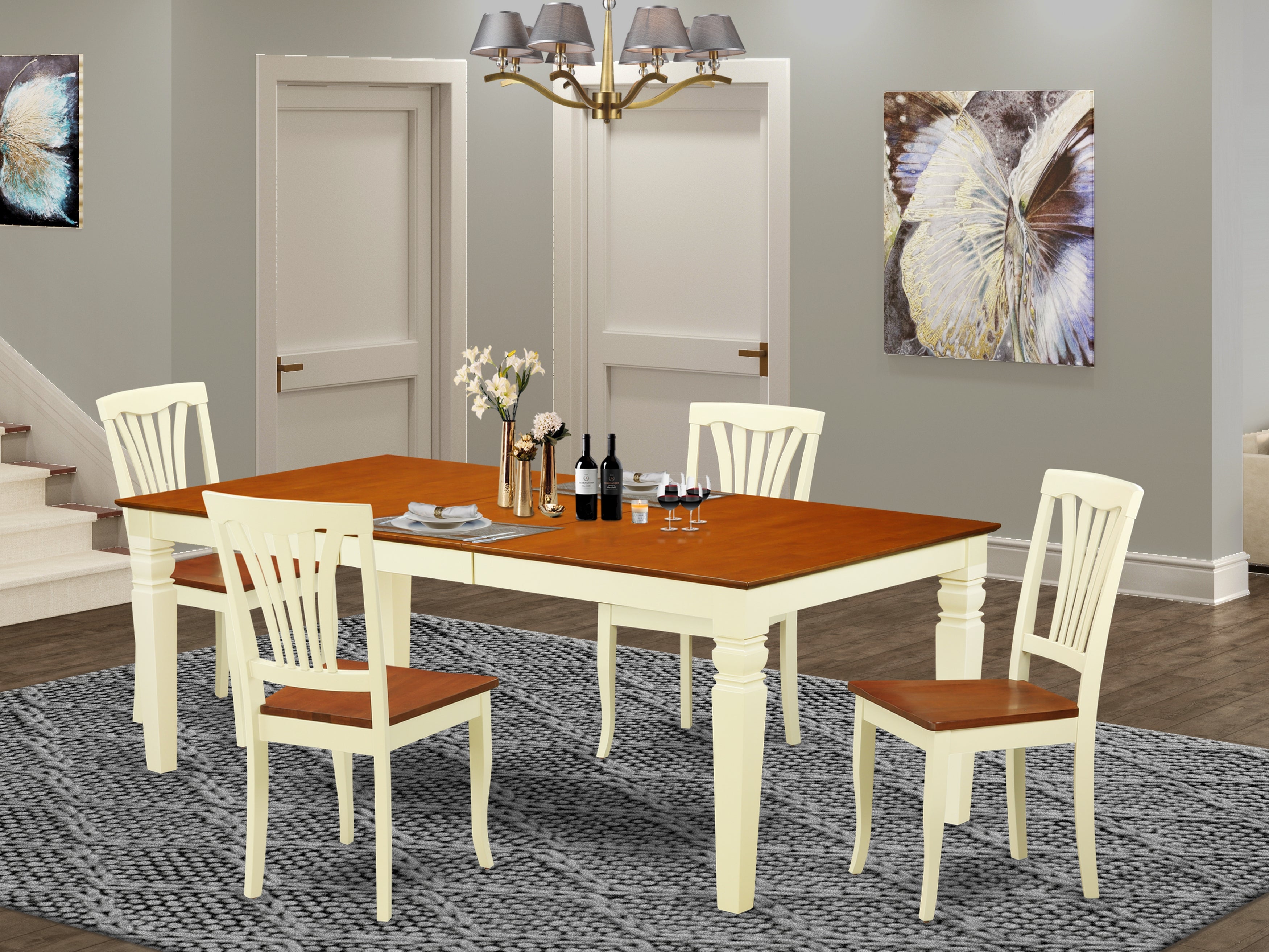 LGAV5-BMK-W 5 Pc Table and chair set with a Dining Table and 4 Kitchen Chairs in Buttermilk and Cherry