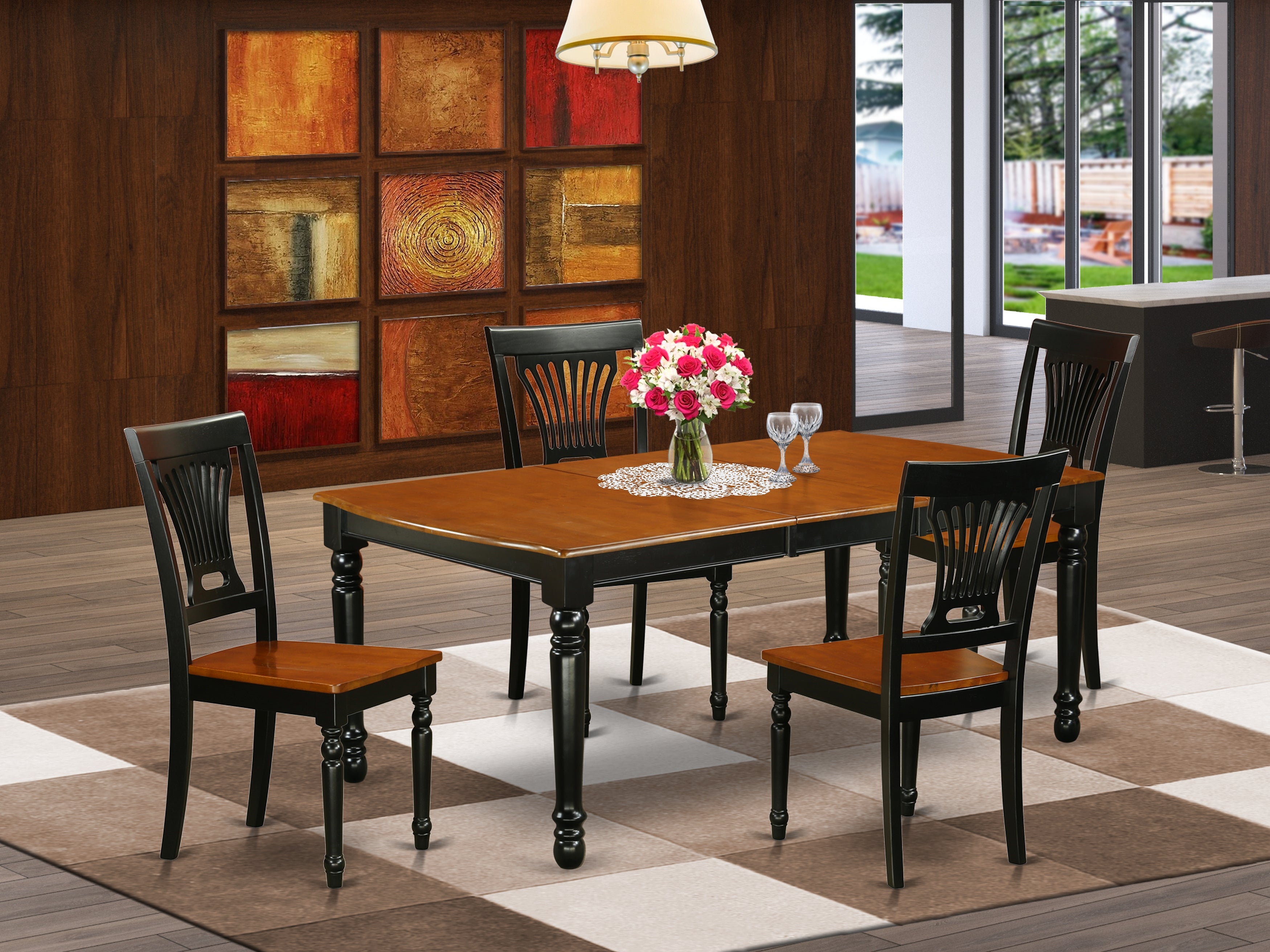 DOPL5-BCH-W 5 PC kitchen tables and chair set with one Dover dining table and 4 kitchen chairs in a Black and Cherry Finish