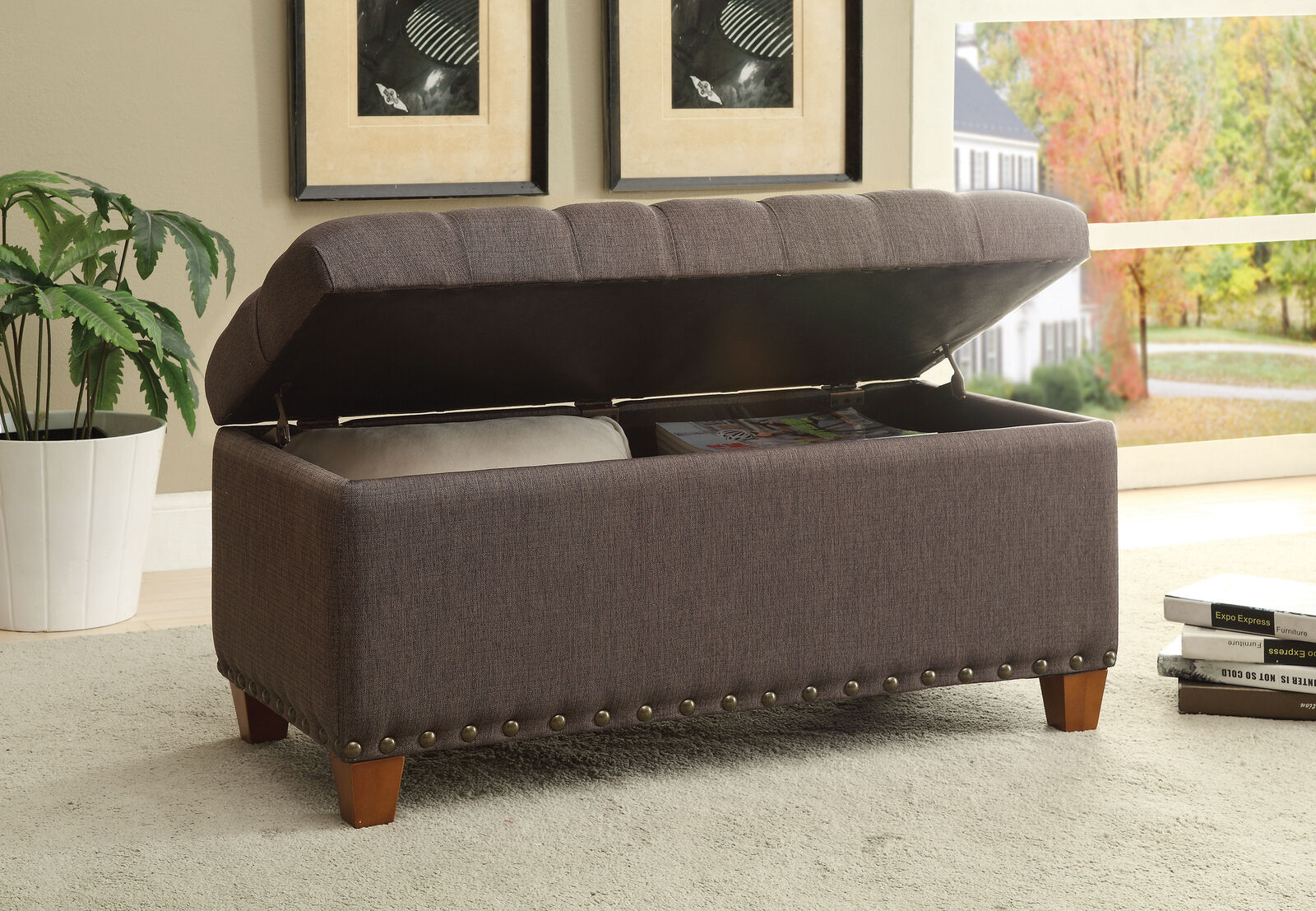 Tufted Storage Bench With Nailhead Trim Mocha