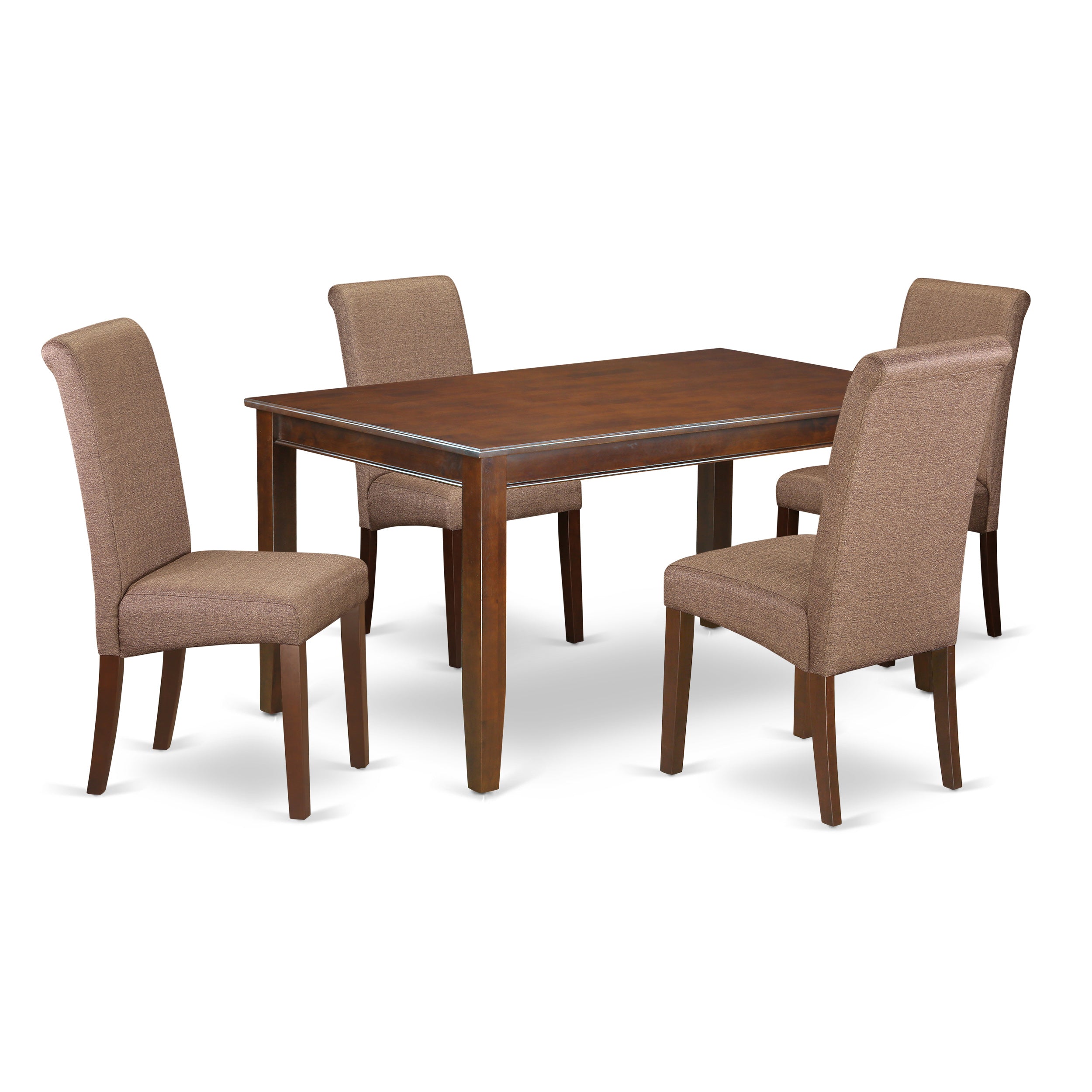 DUBA5-MAH-18 5Pc Kitchen table with linen brown fabric kitchen chairs with mahogany chair legs