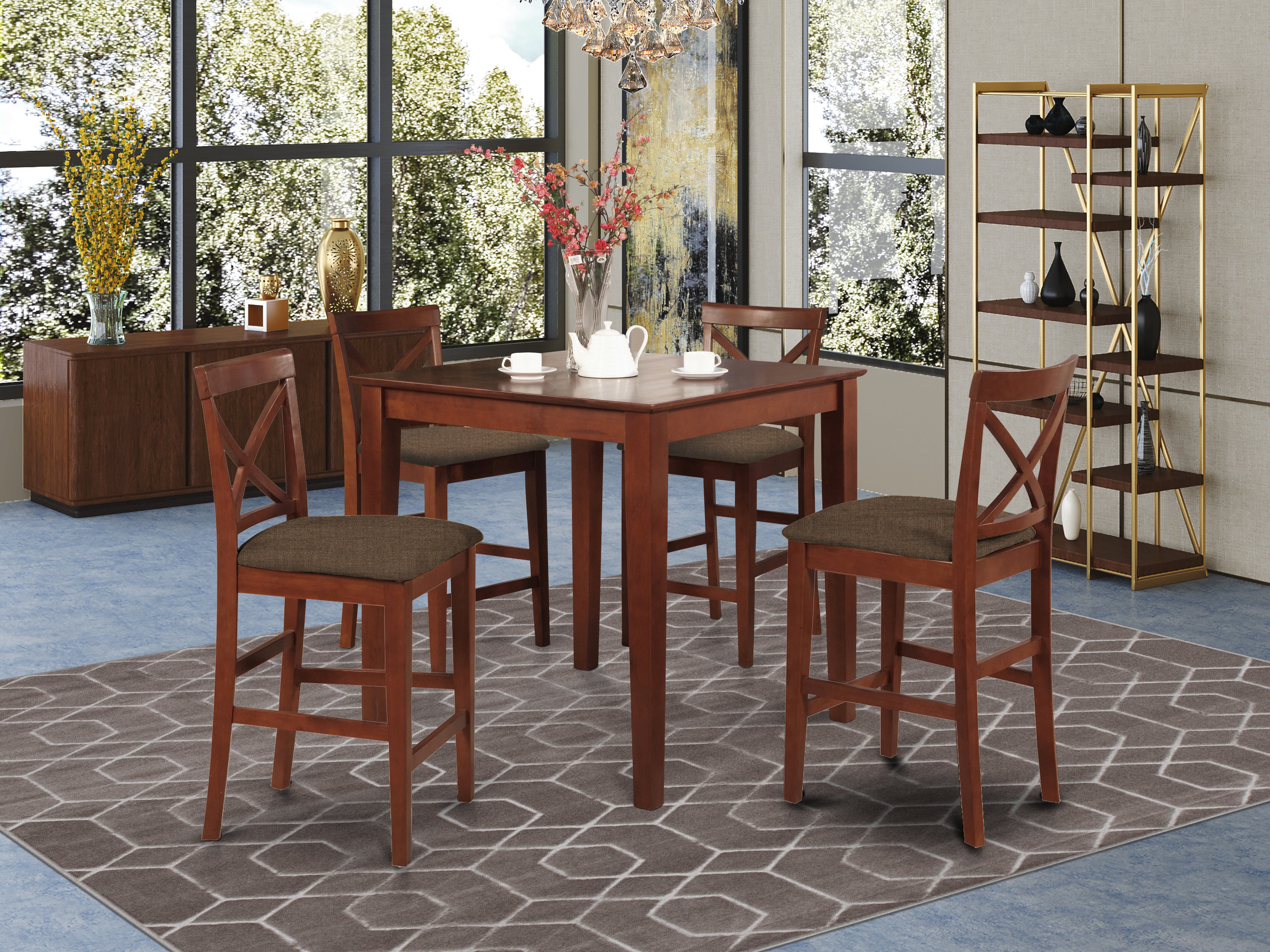 East West Furniture NDML5-MAH-C 5Pc Dining Table Set Consists of a Dinette Table and 4 Dining Room Chairs with Microfiber Upholstery Seat, Mahogany Finish