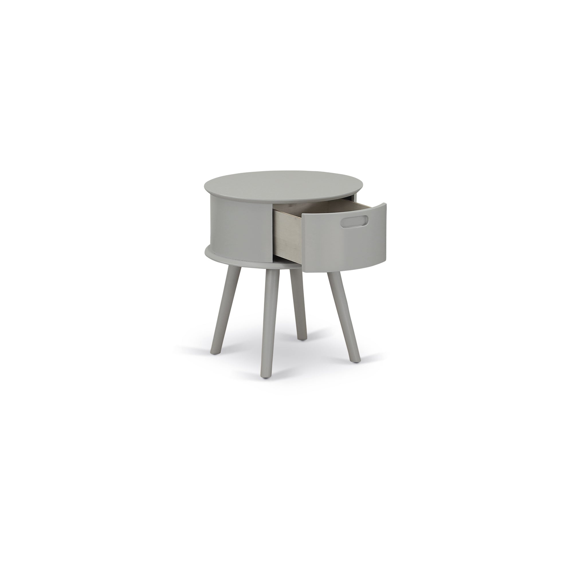 Gordon Round Night Stand End Table With Drawer in Urban Gray Finish