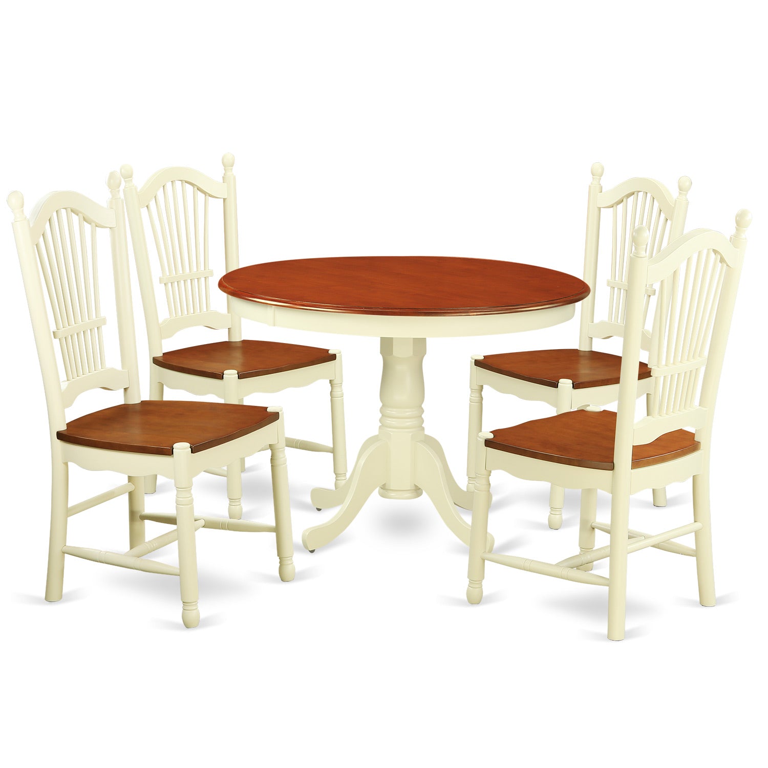 HLDO5-BMK-W 5 Pc set with a Round Small Table and 4 Leather Kitchen Chairs in Buttermilk and Cherry .