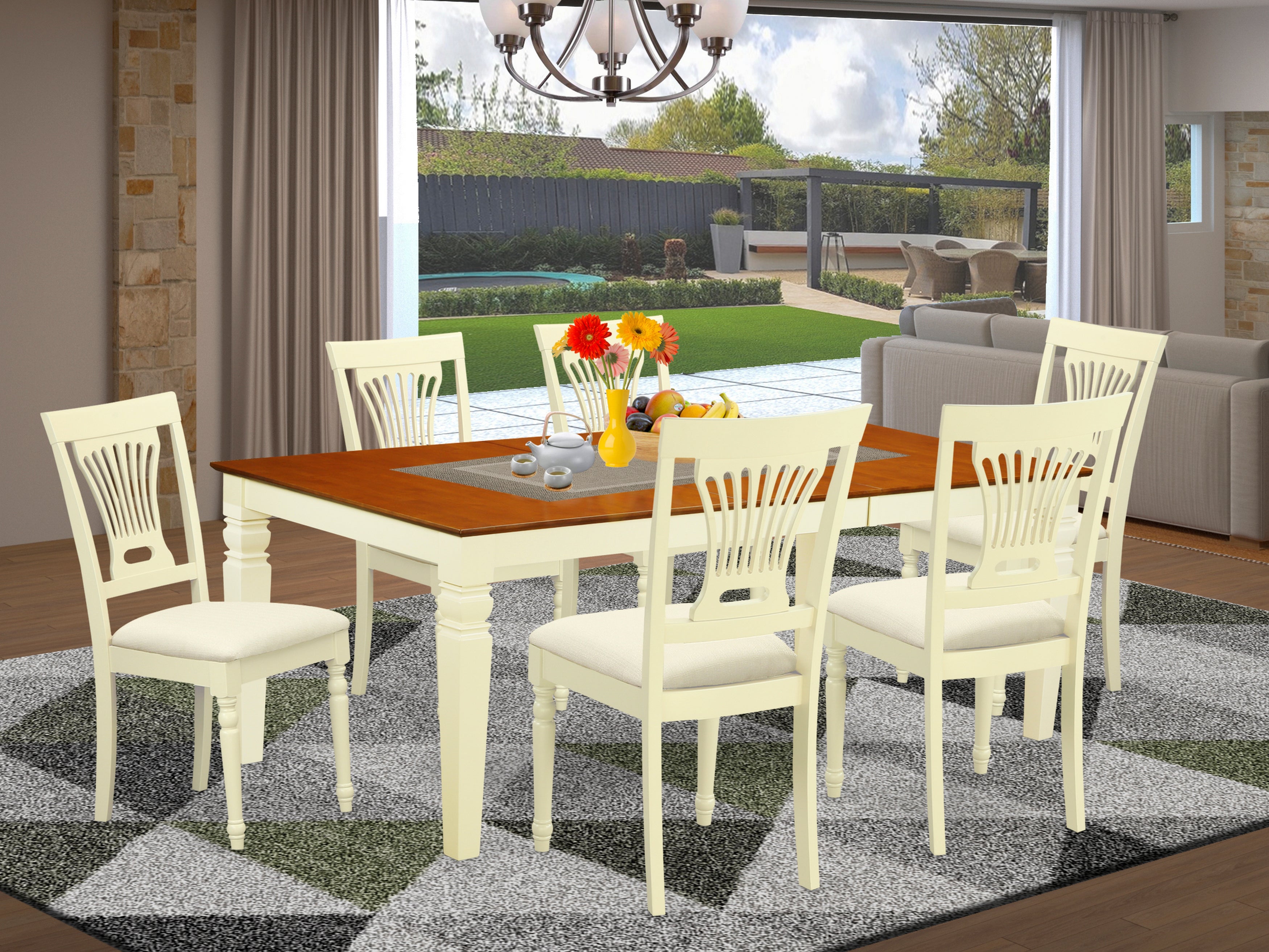 LGPL7-BMK-C 7 PC Kitchen Tables and chair set with a Table and 6 Dining Chairs in Buttermilk and Cherry