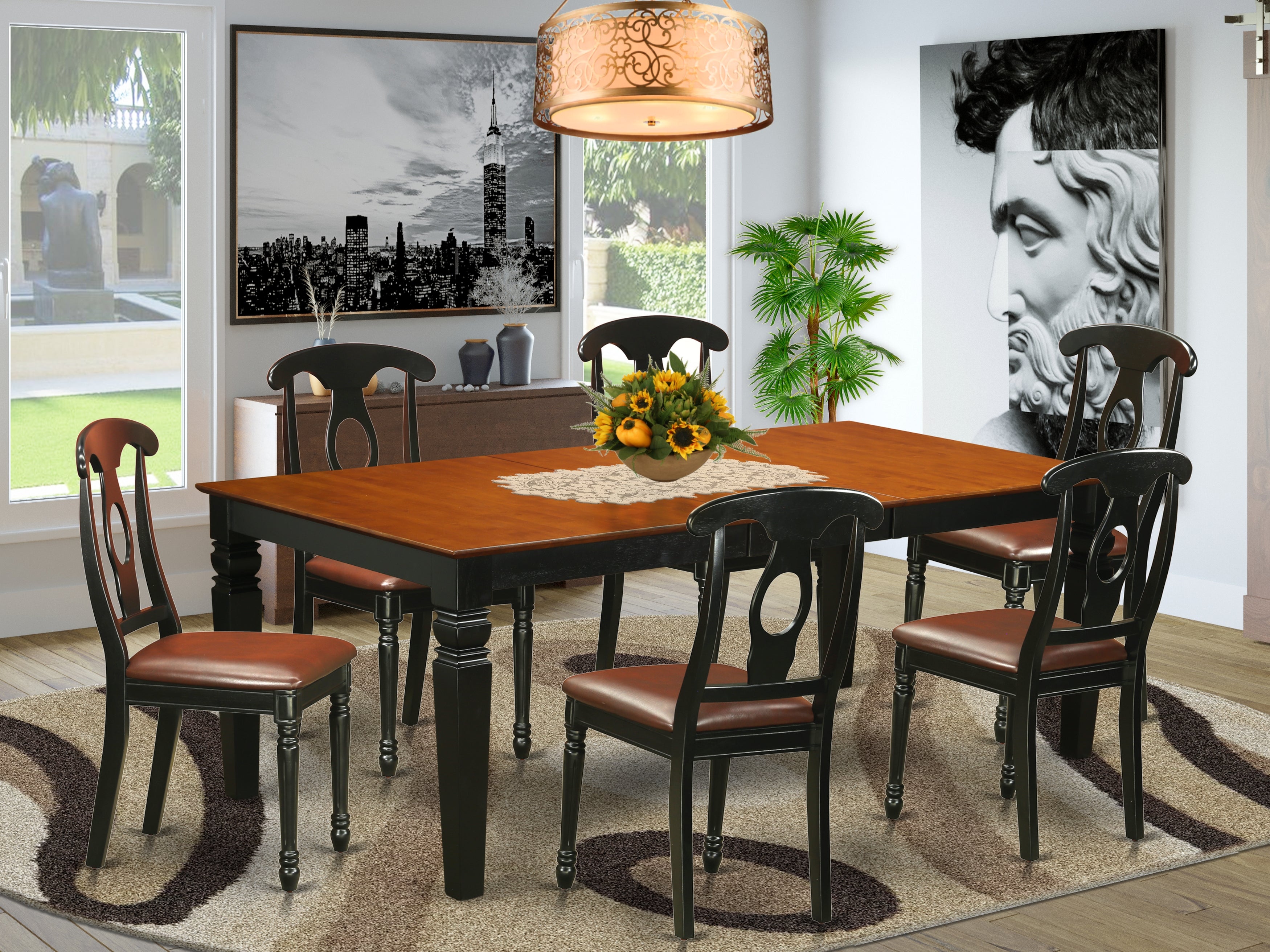 LGKE7-BCH-LC 7 PcKitchen Table set with a Table and 6 Dining Chairs in Black and Cherry