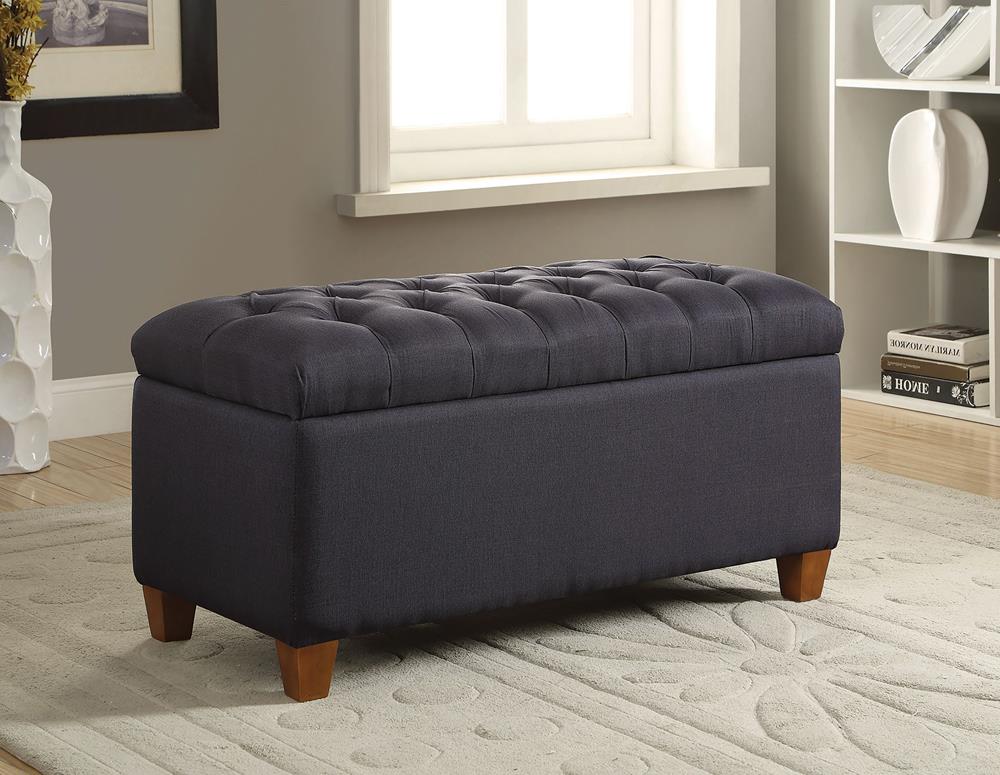 Tufted Storage Bench ottoman in Dark Navy