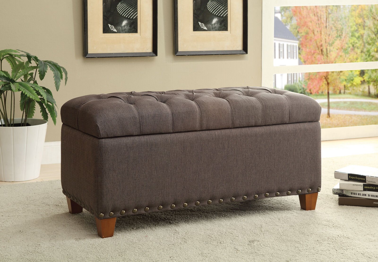 Tufted Storage Bench With Nailhead Trim Mocha