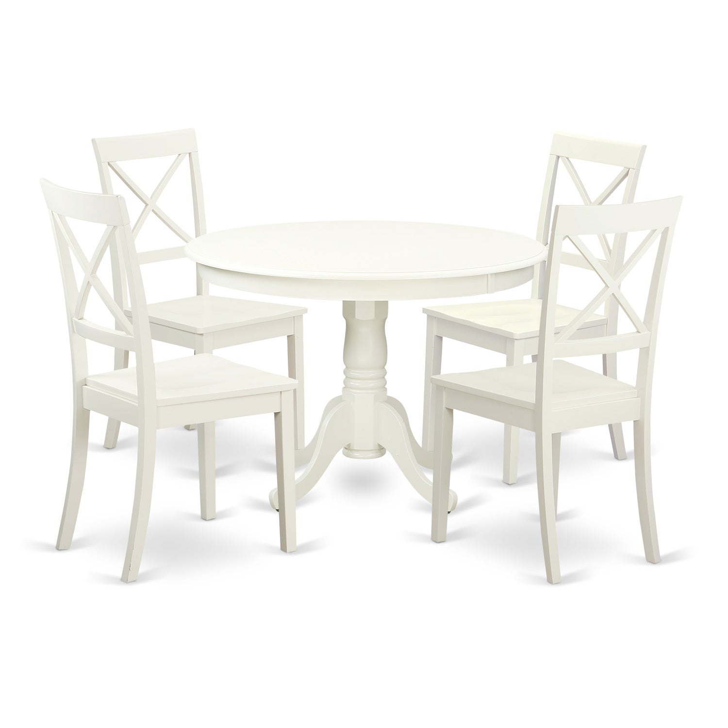 HLBO5-LWH-W 5 Pc set with a Round Dinette Table and 4 Wood Dinette Chairs in Linen White