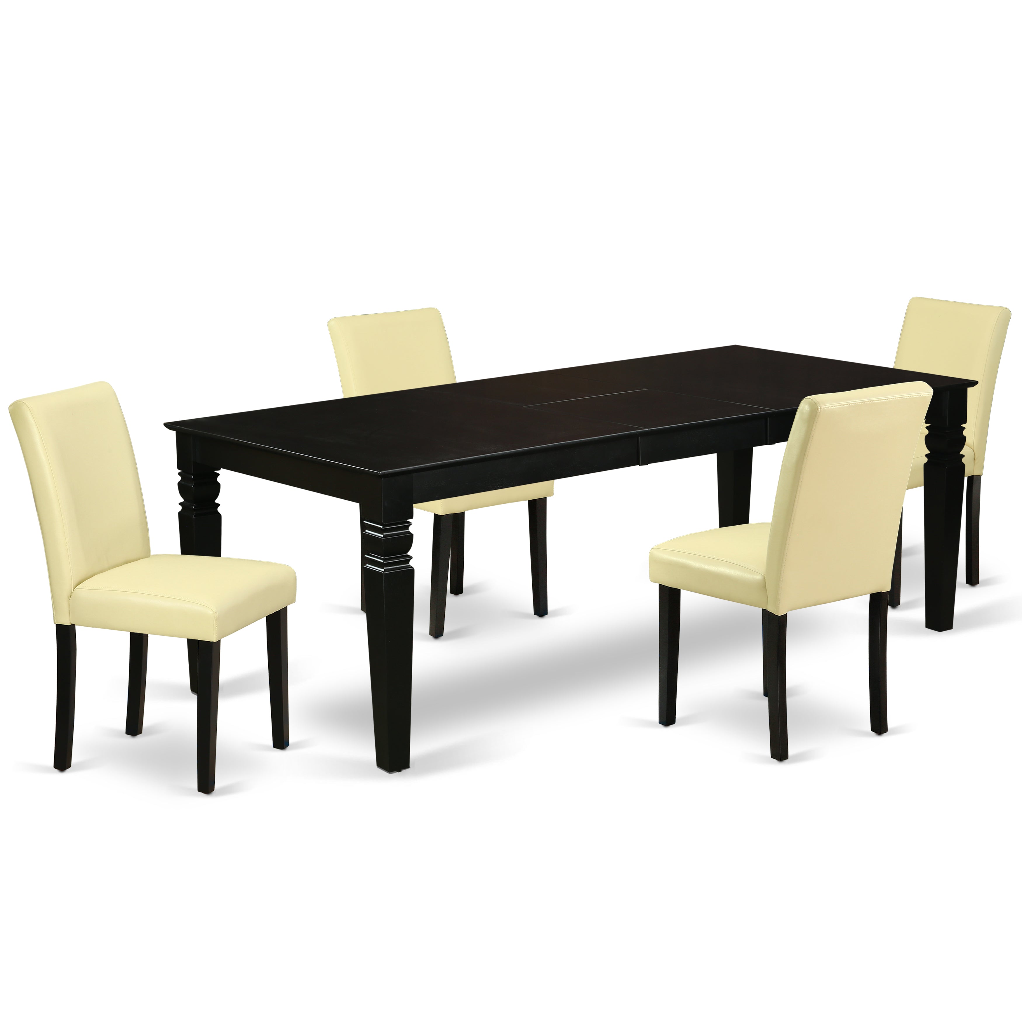 LGAB5-BLK-73 5Pc Rectangular 66/84 Inch Table With 18 In Leaf And Four Parson Chair With Black Leg And Pu Leather Color Eggnog